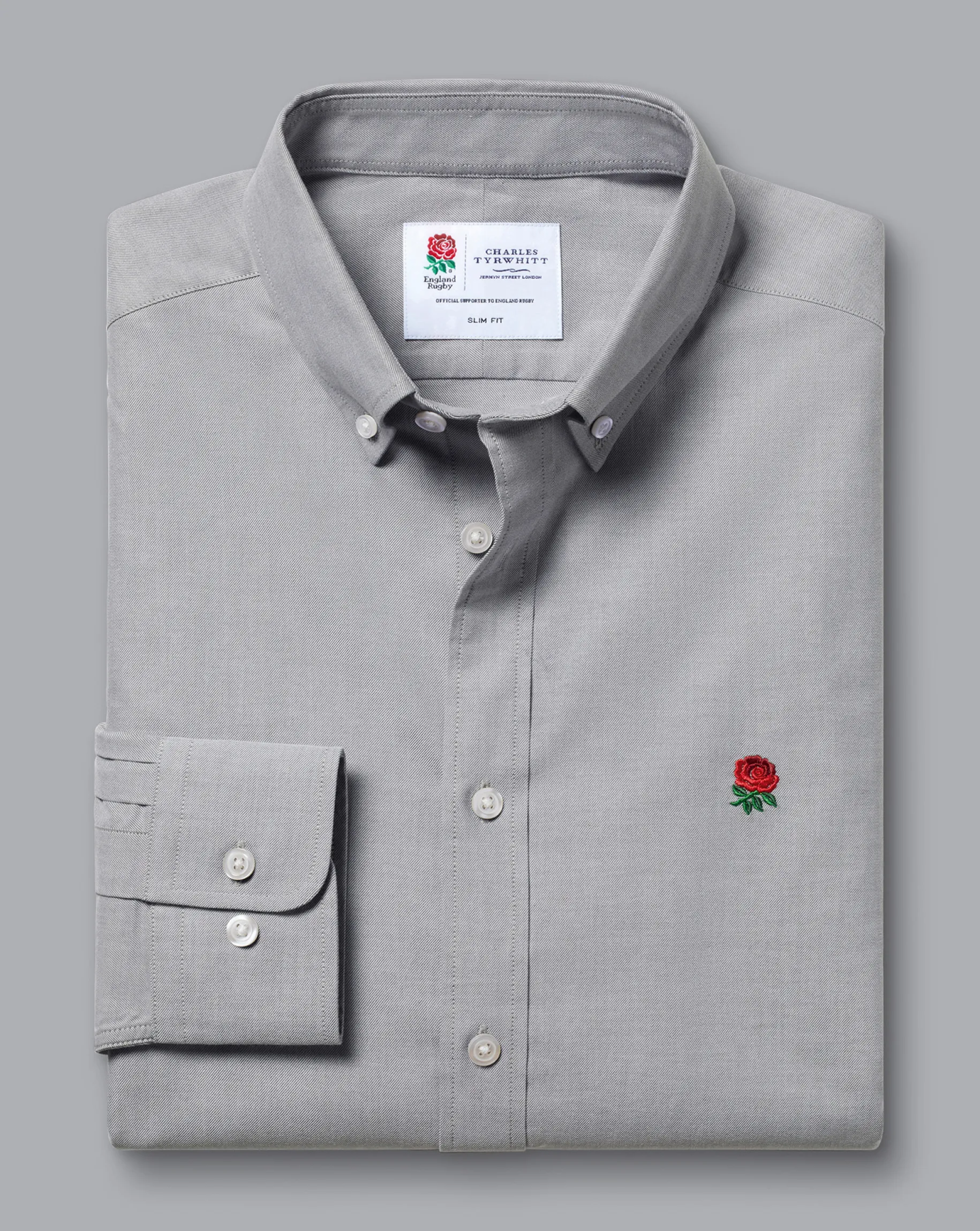 Shirt Sale|Casual Shirts<Charles Tyrwhitt England Rugby Button-Down Collar Brushed Cotton Twill Shirt - Light Grey