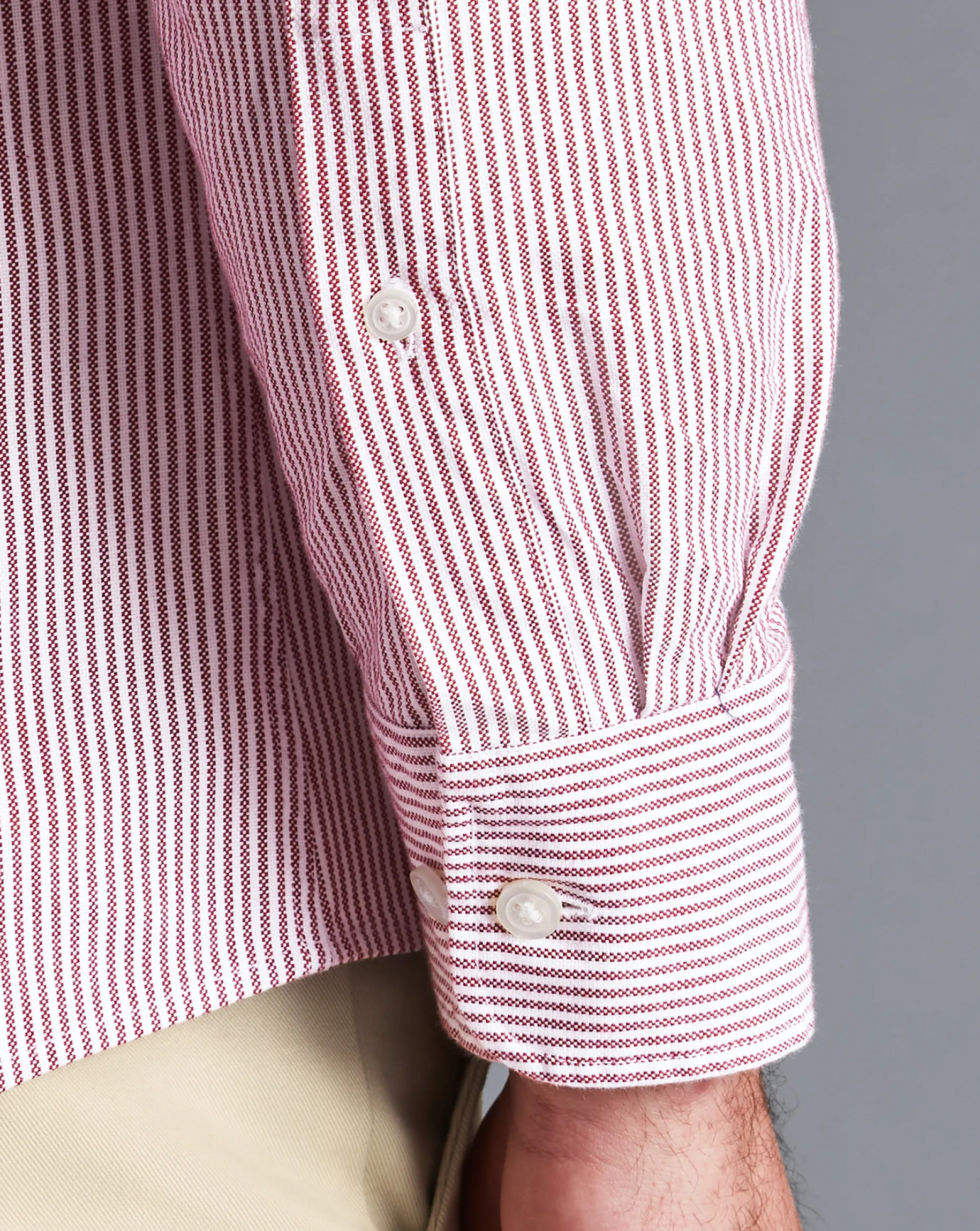 Casual Shirts|S<Charles Tyrwhitt England Rugby Button-Down Collar Washed Oxford Stripe Shirt - Wine Red