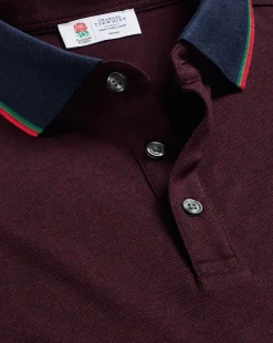 Short Sleeve polos|Polos<Charles Tyrwhitt England Rugby Collar Detail Pique Polo - Red Wine