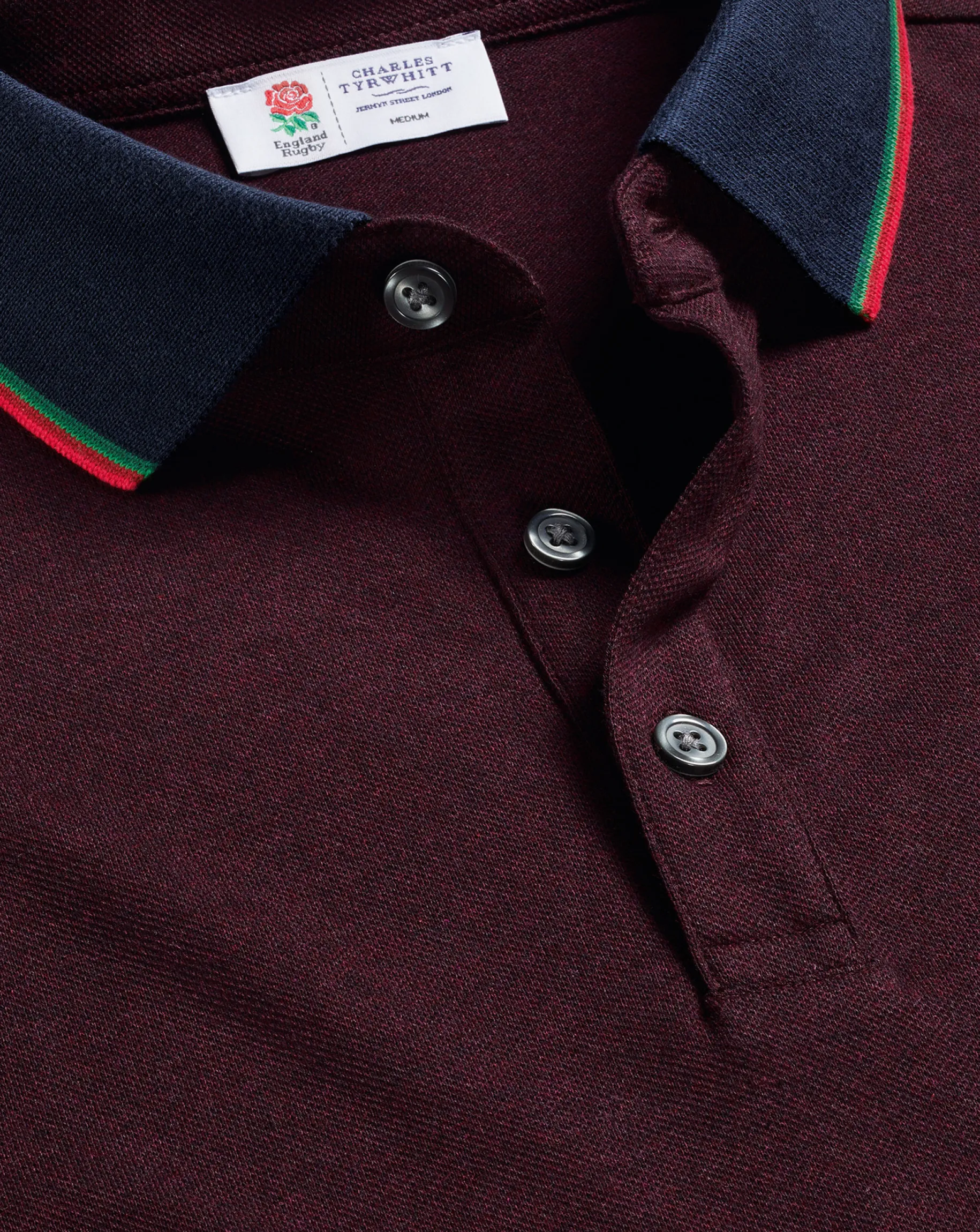 Short Sleeve polos|Polos<Charles Tyrwhitt England Rugby Collar Detail Pique Polo - Red Wine