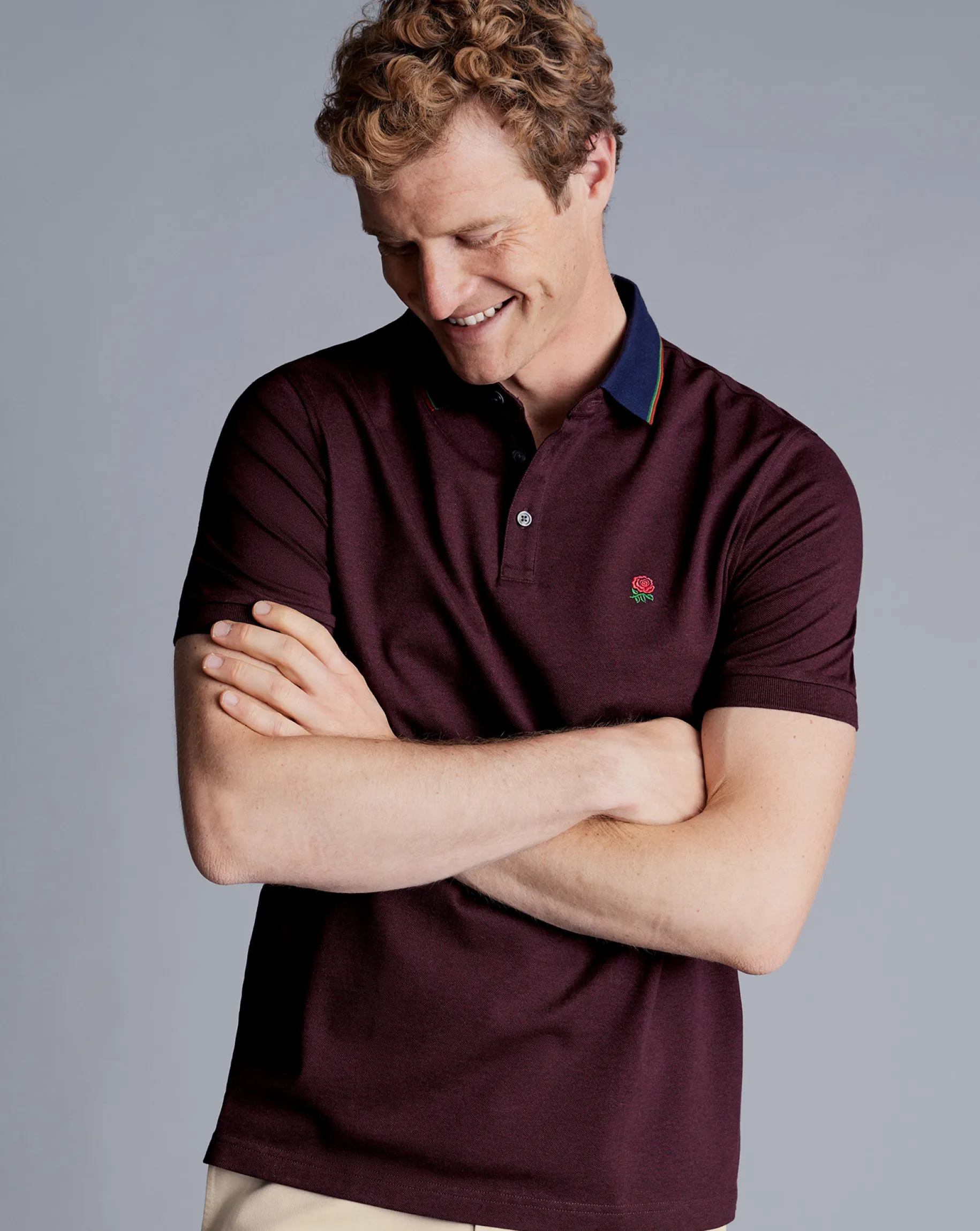 Short Sleeve polos|Polos<Charles Tyrwhitt England Rugby Collar Detail Pique Polo - Red Wine
