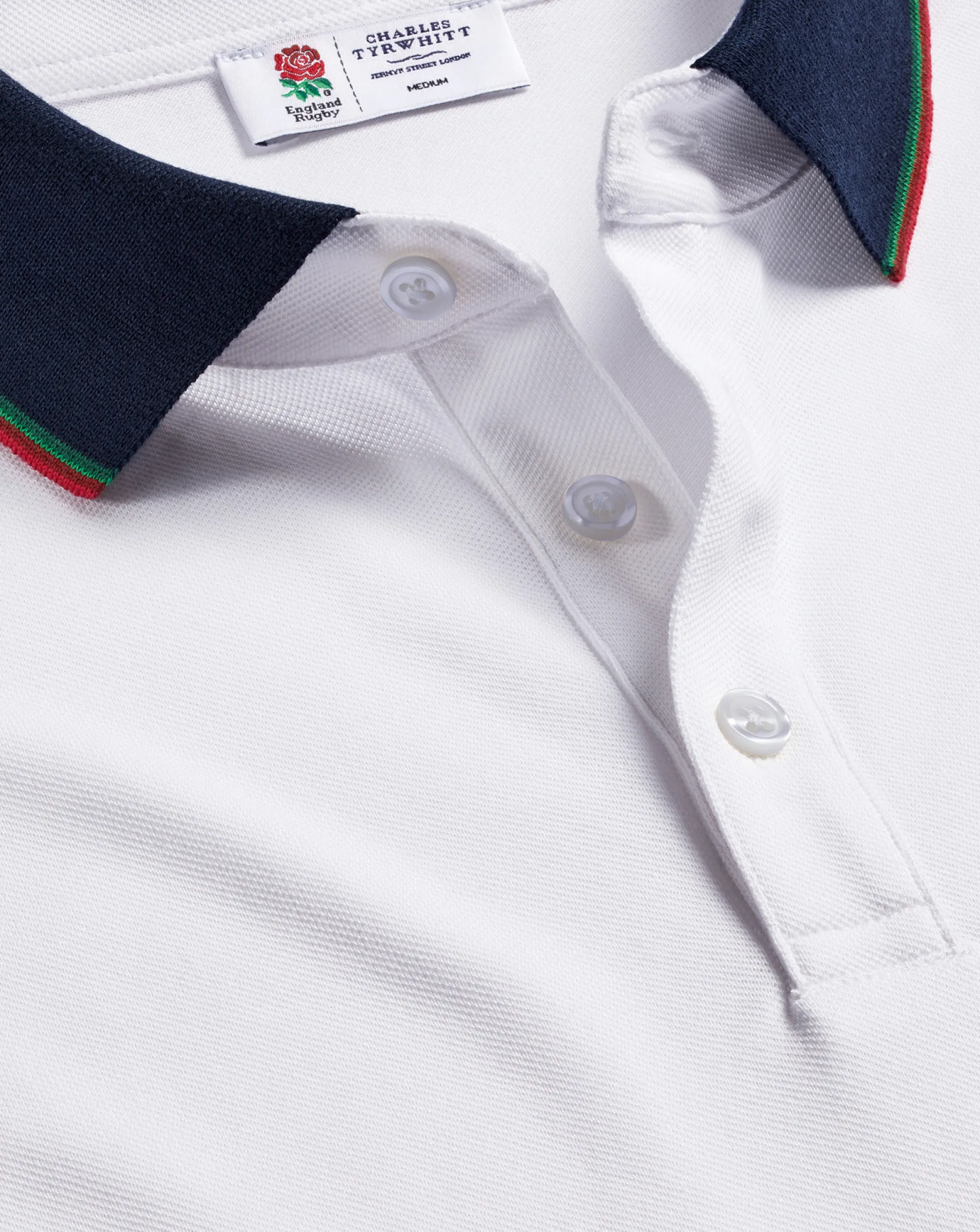 White Shirts|White<Charles Tyrwhitt England Rugby Collar Detail Pique Polo - White