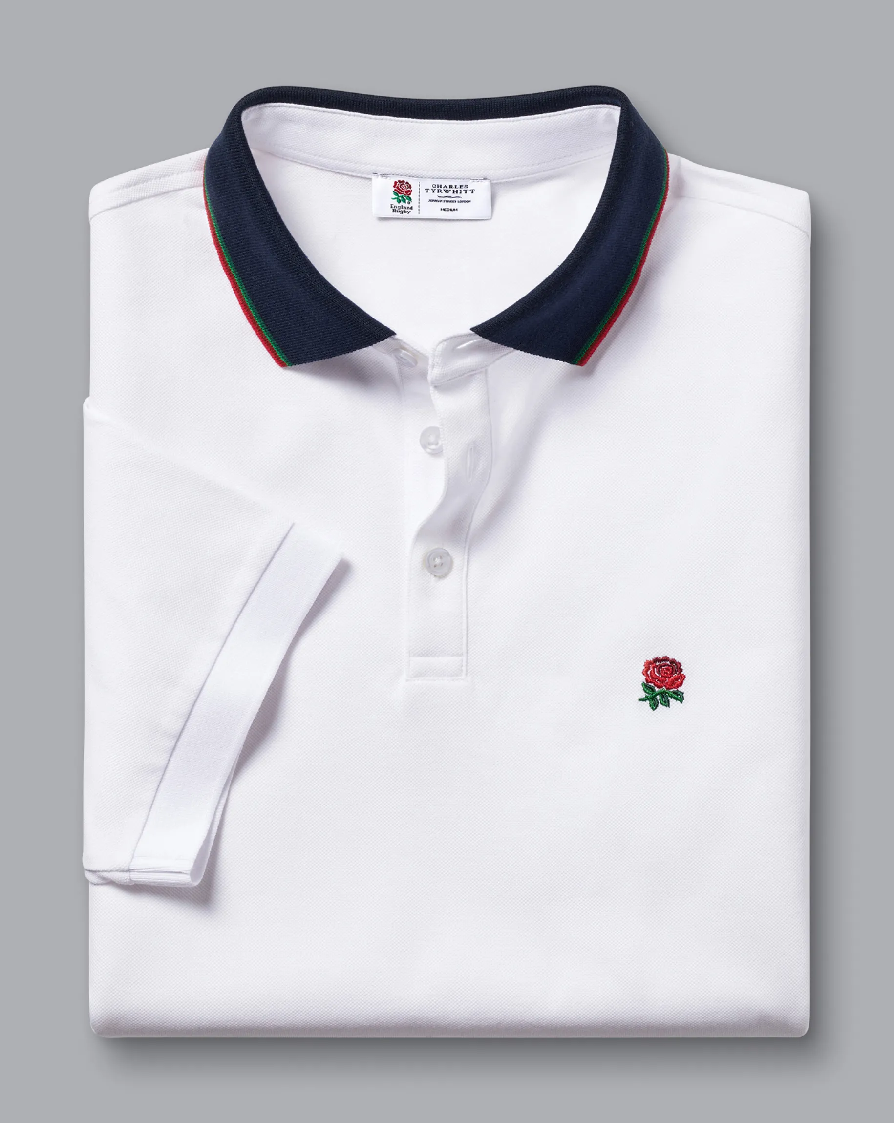 White Shirts|White<Charles Tyrwhitt England Rugby Collar Detail Pique Polo - White