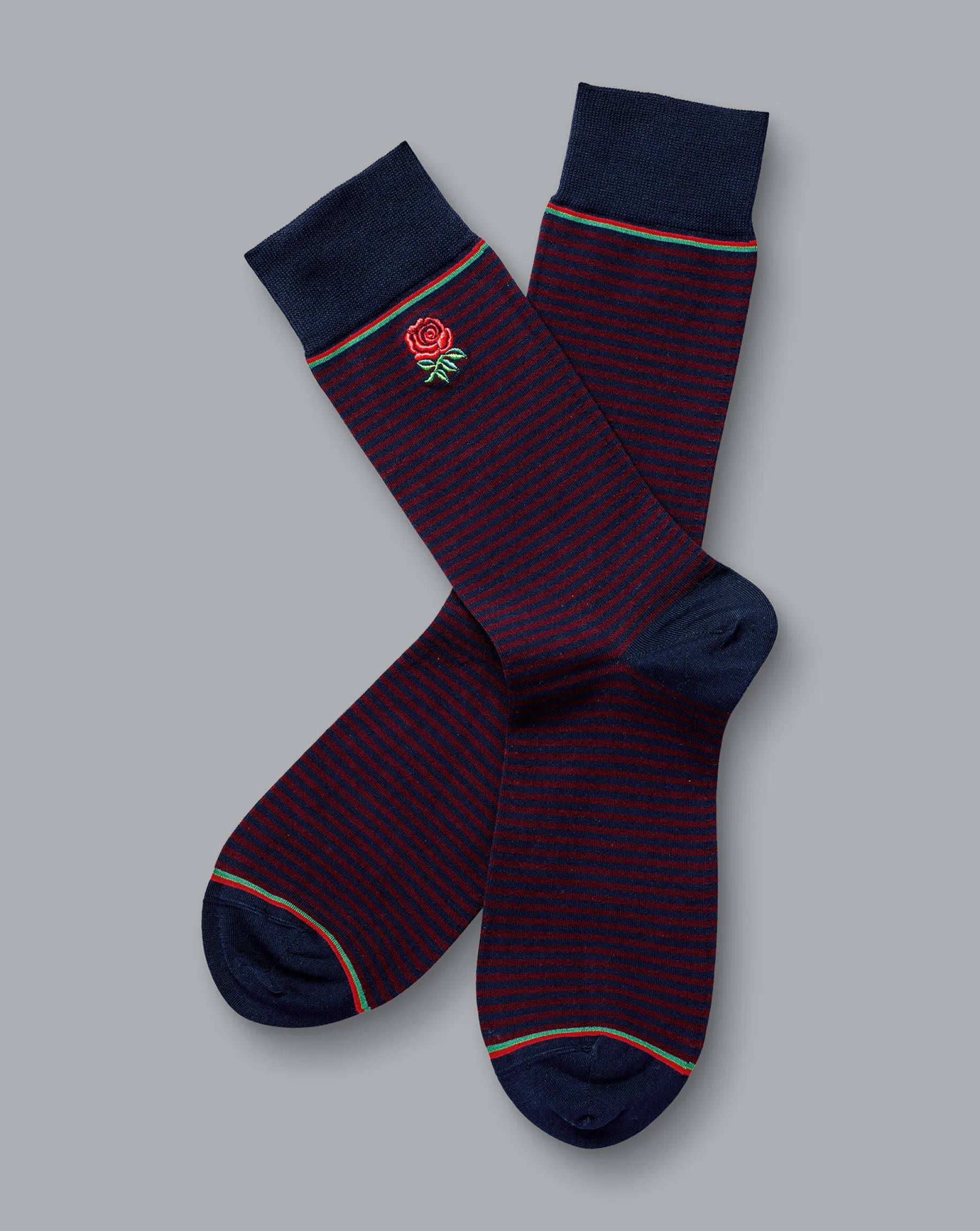 Socks<Charles Tyrwhitt England Rugby Fine Stripe Socks - Burgundy & Navy Burgundy and Navy