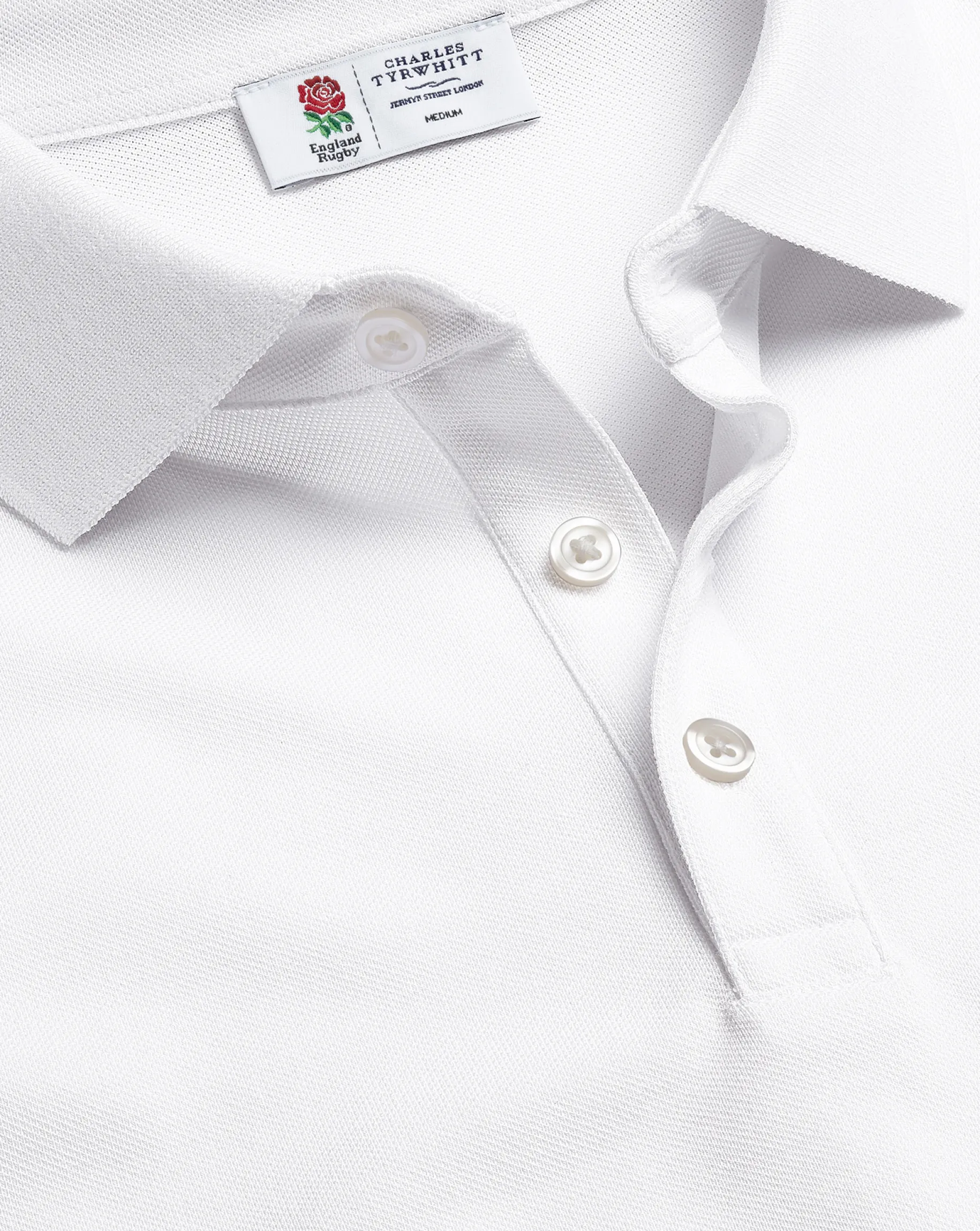 White Shirts|White<Charles Tyrwhitt England Rugby Long Sleeve Pique Polo - White