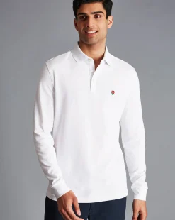 White Shirts|White<Charles Tyrwhitt England Rugby Long Sleeve Pique Polo - White