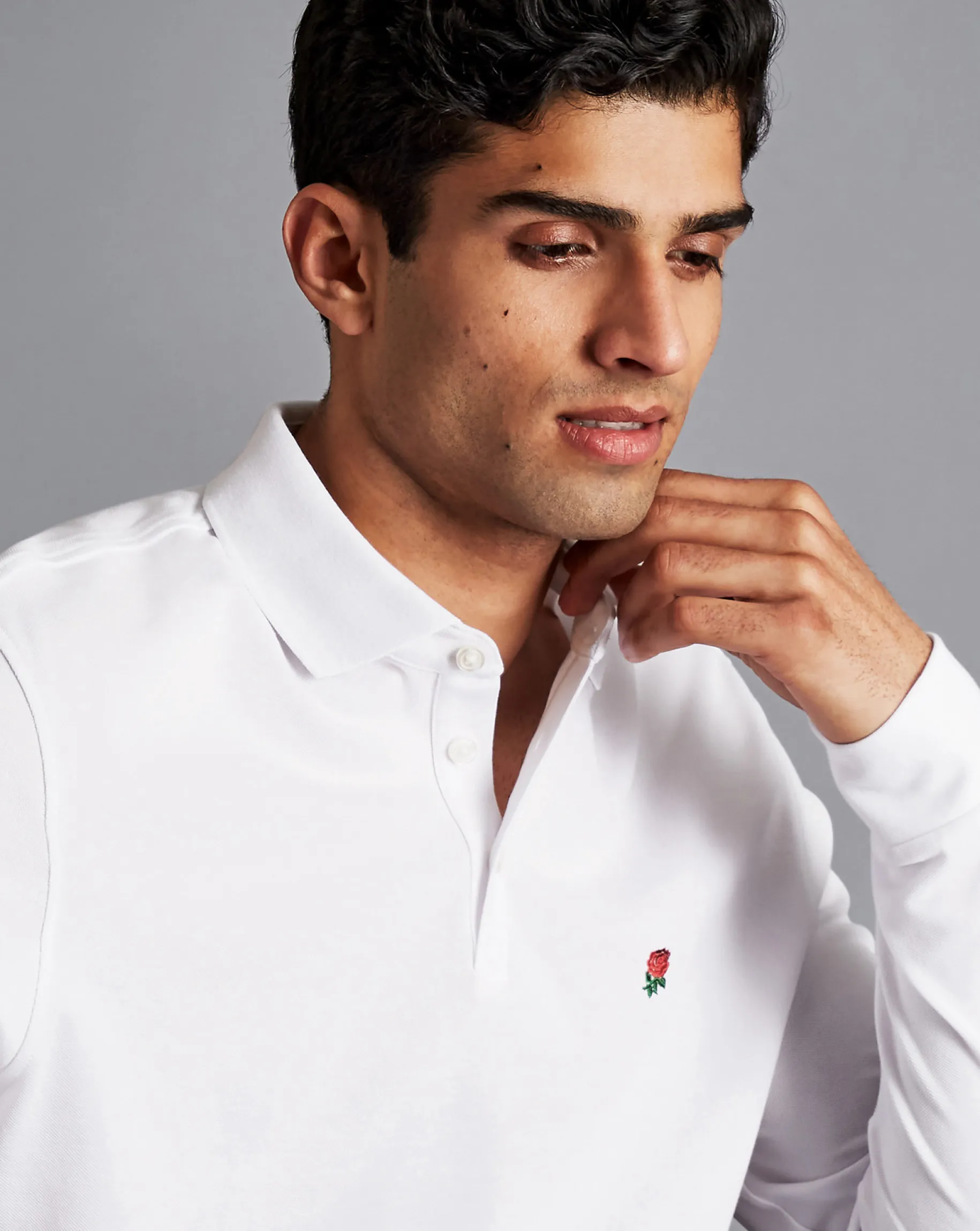 White Shirts|White<Charles Tyrwhitt England Rugby Long Sleeve Pique Polo - White