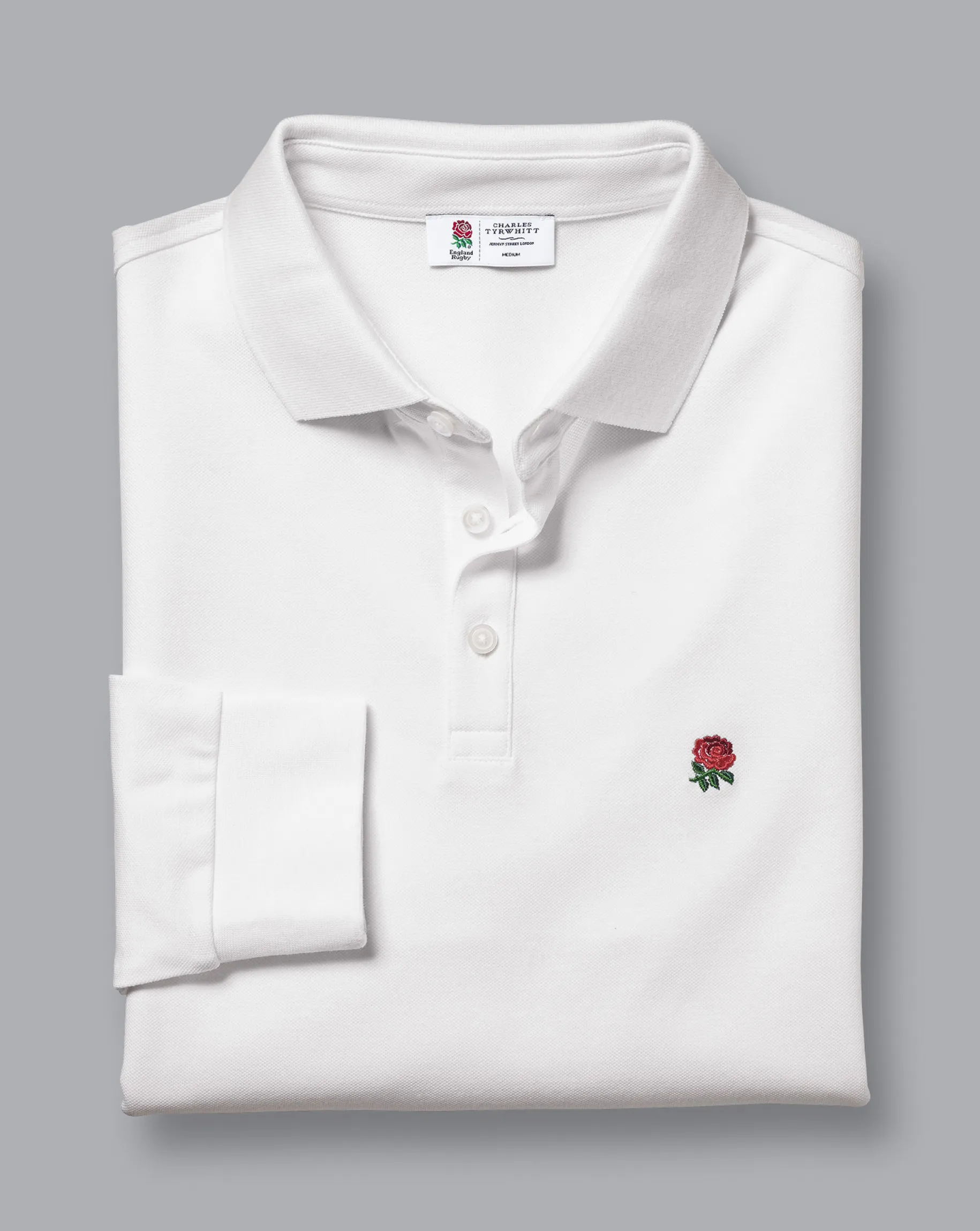 White Shirts|White<Charles Tyrwhitt England Rugby Long Sleeve Pique Polo - White