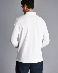White Shirts|White<Charles Tyrwhitt England Rugby Long Sleeve Pique Polo - White