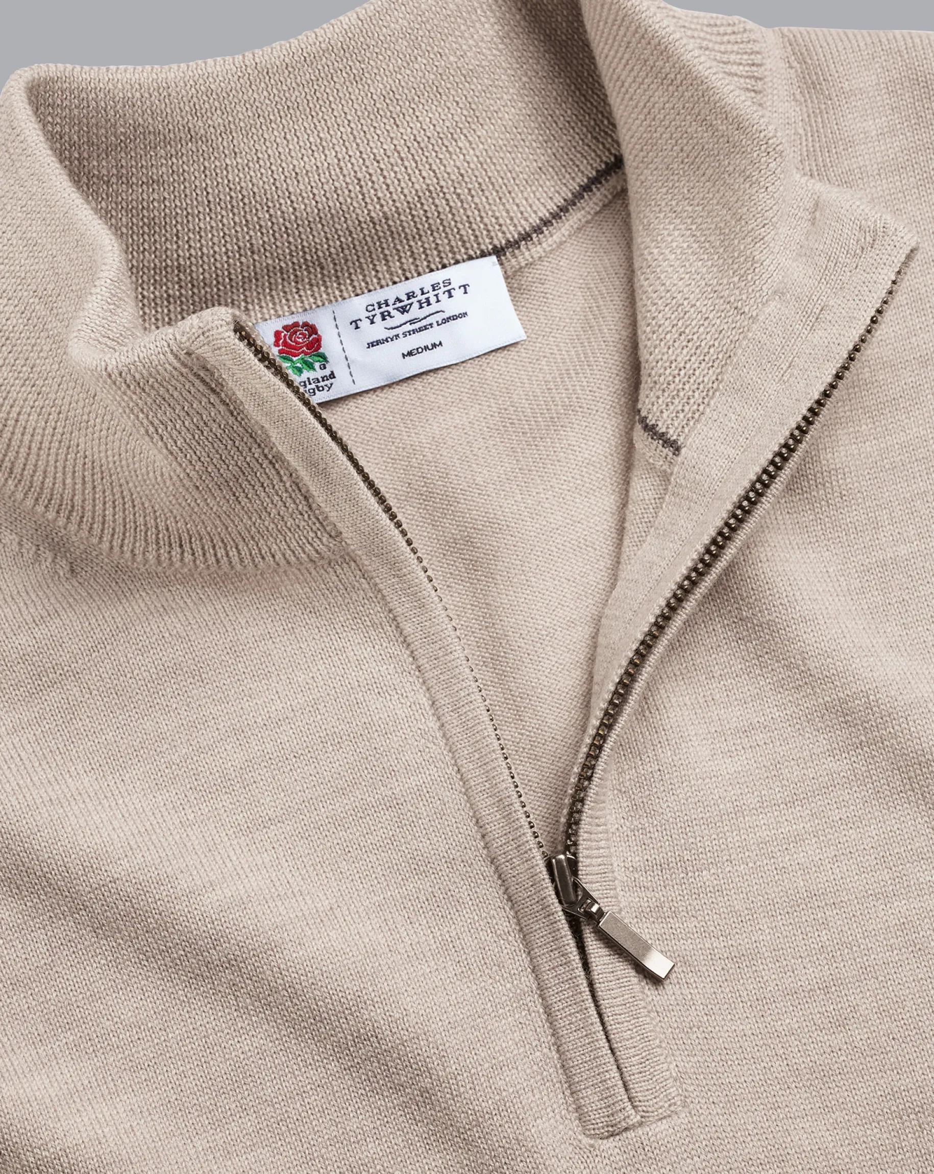 Quarter Zip Sweaters|Sweaters<Charles Tyrwhitt England Rugby Merino Quarter Zip Sweater - Limestone