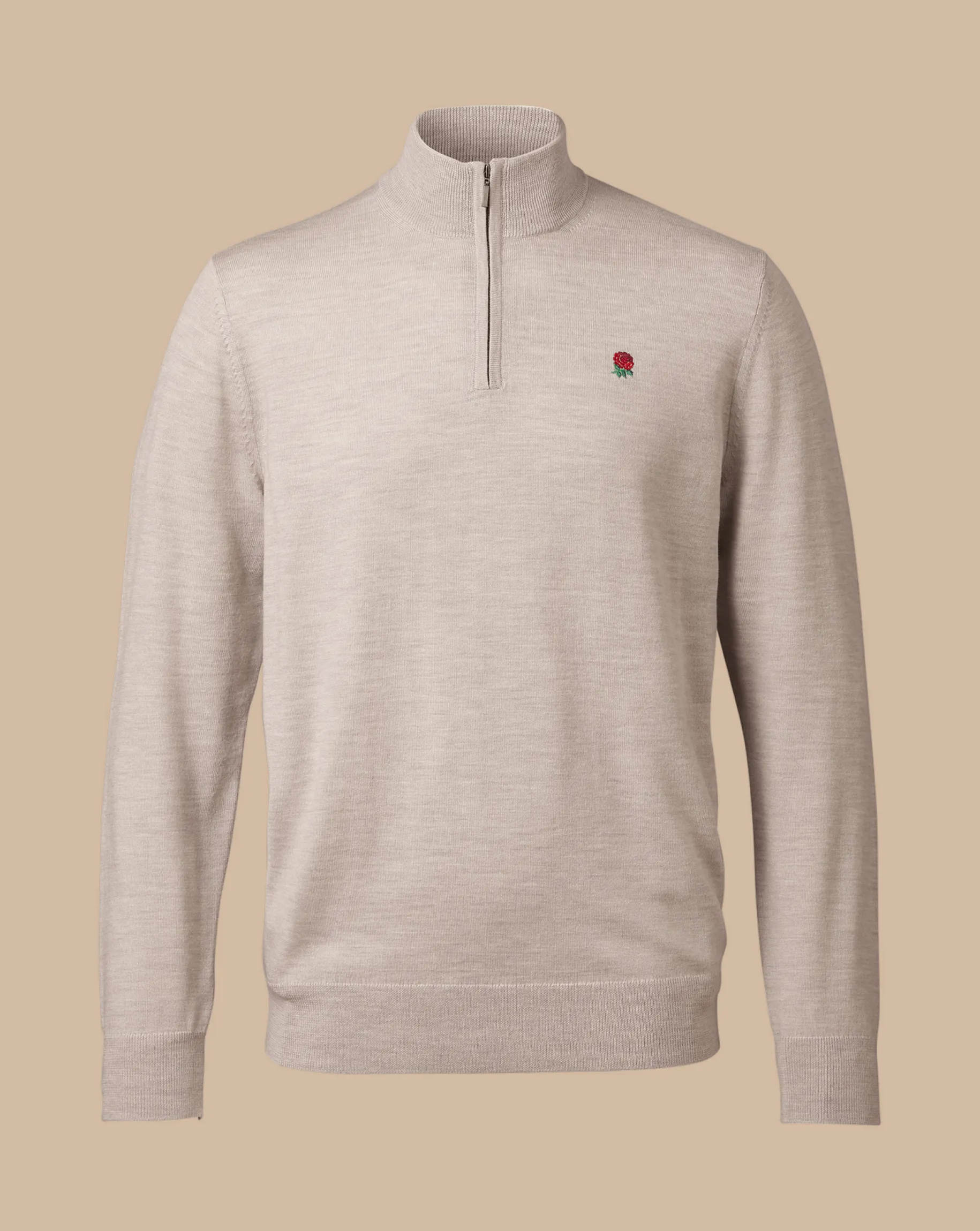 Quarter Zip Sweaters|Sweaters<Charles Tyrwhitt England Rugby Merino Quarter Zip Sweater - Limestone