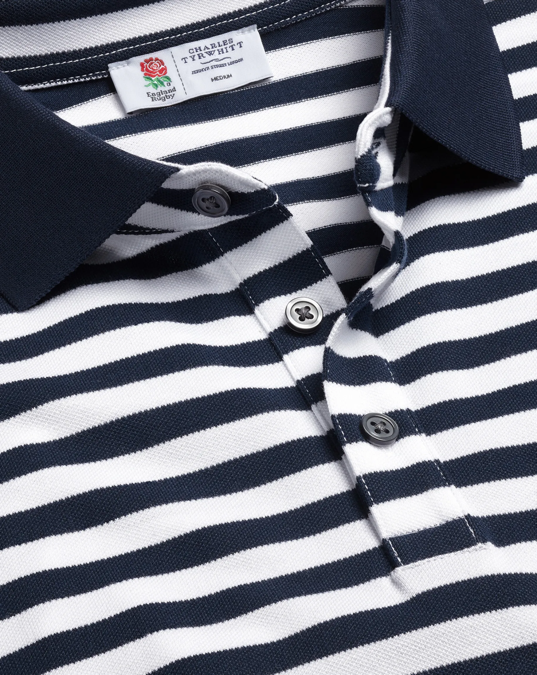 Blue Shirts|Blue<Charles Tyrwhitt England Rugby Stripe Pique Polo - Navy & White Navy and White