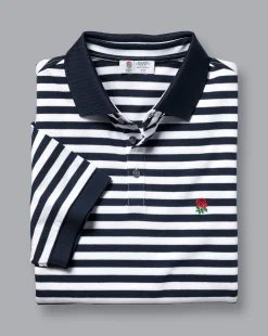 Blue Shirts|Blue<Charles Tyrwhitt England Rugby Stripe Pique Polo - Navy & White Navy and White