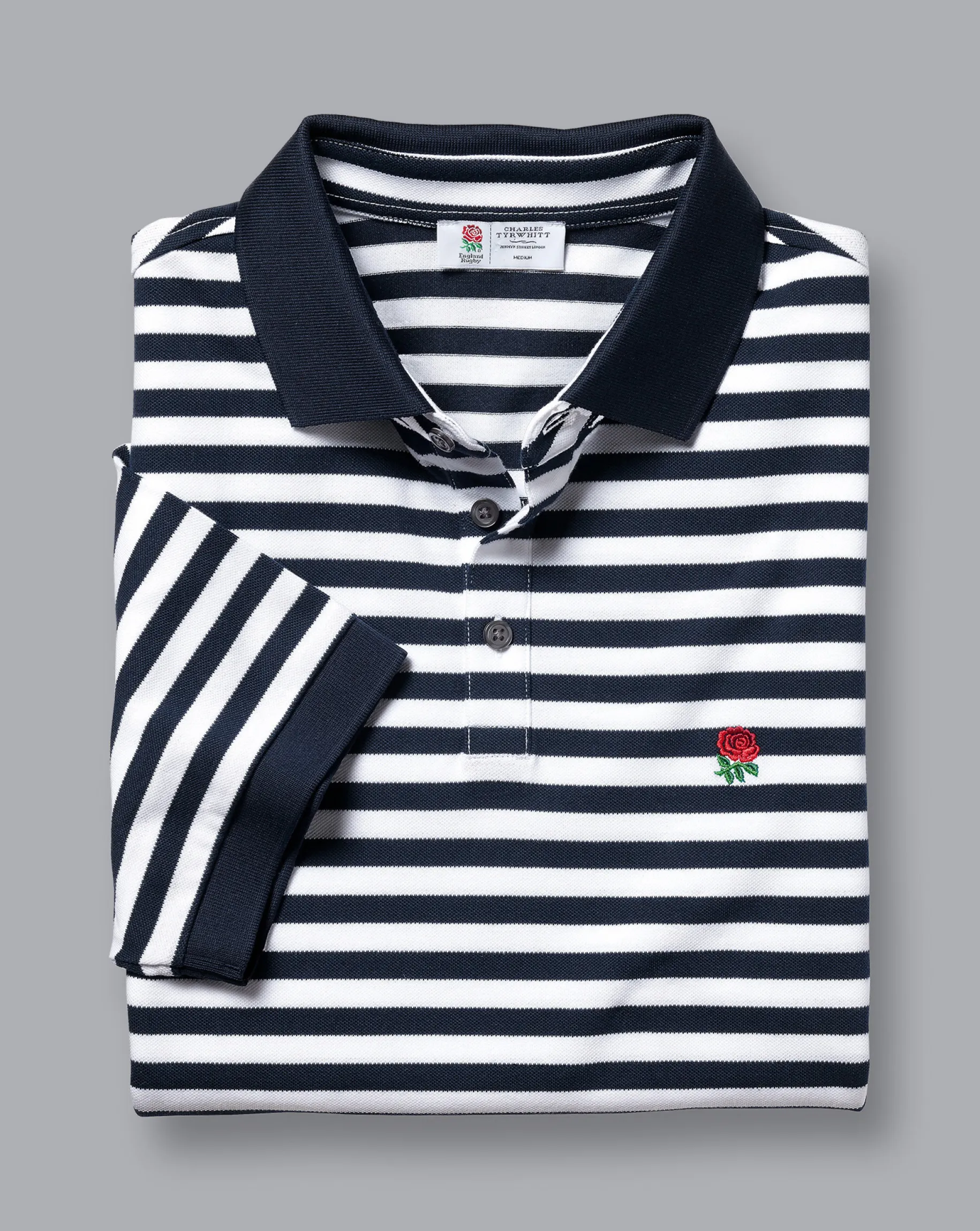 Blue Shirts|Blue<Charles Tyrwhitt England Rugby Stripe Pique Polo - Navy & White Navy and White