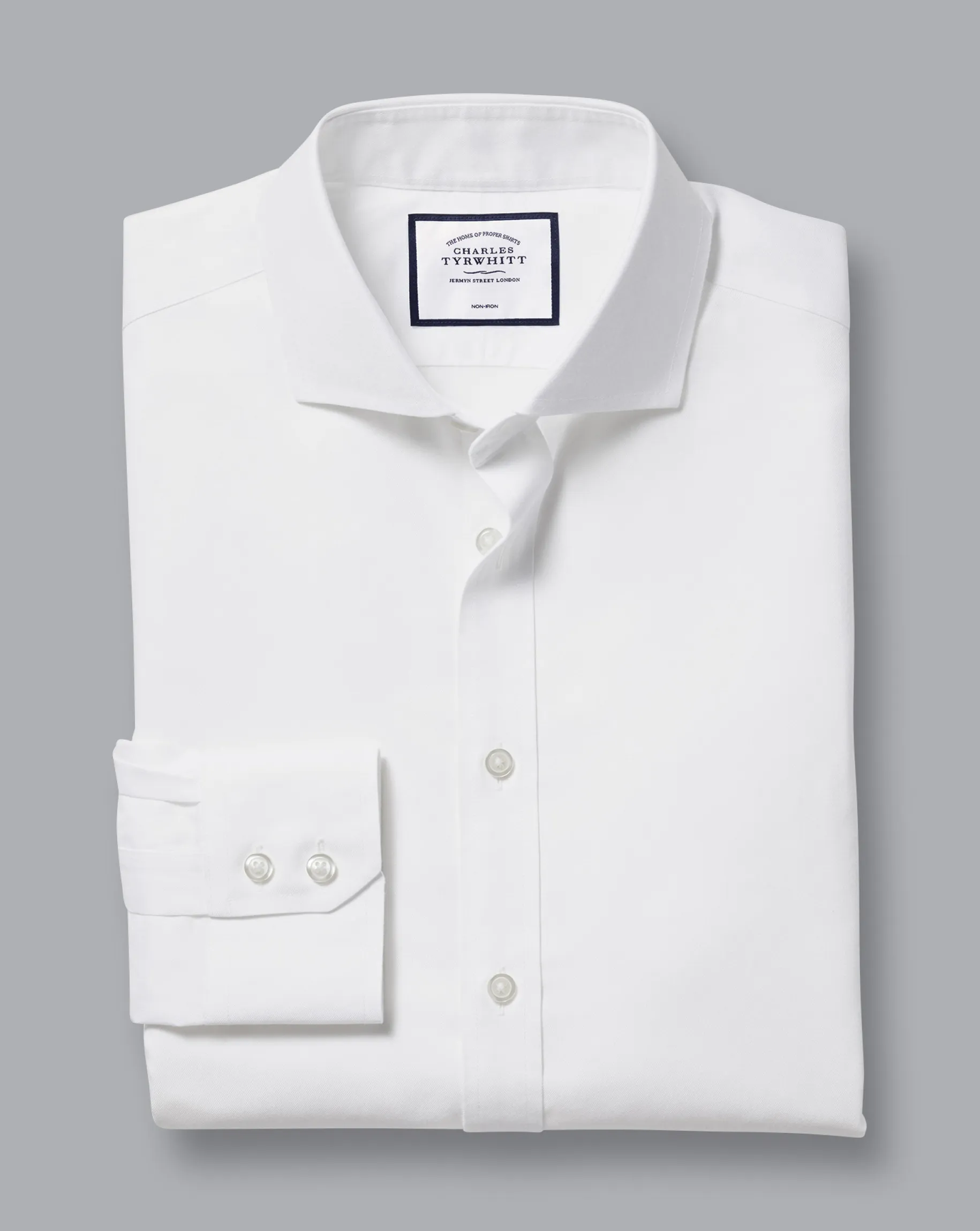 Dress Shirts|White Shirts<Charles Tyrwhitt Extreme Spread Collar Non-Iron Twill Shirt - White