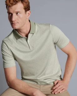 Shirt Sale|Polos<Charles Tyrwhitt Fine Stripe Jersey Polo - Sage Green & Ecru