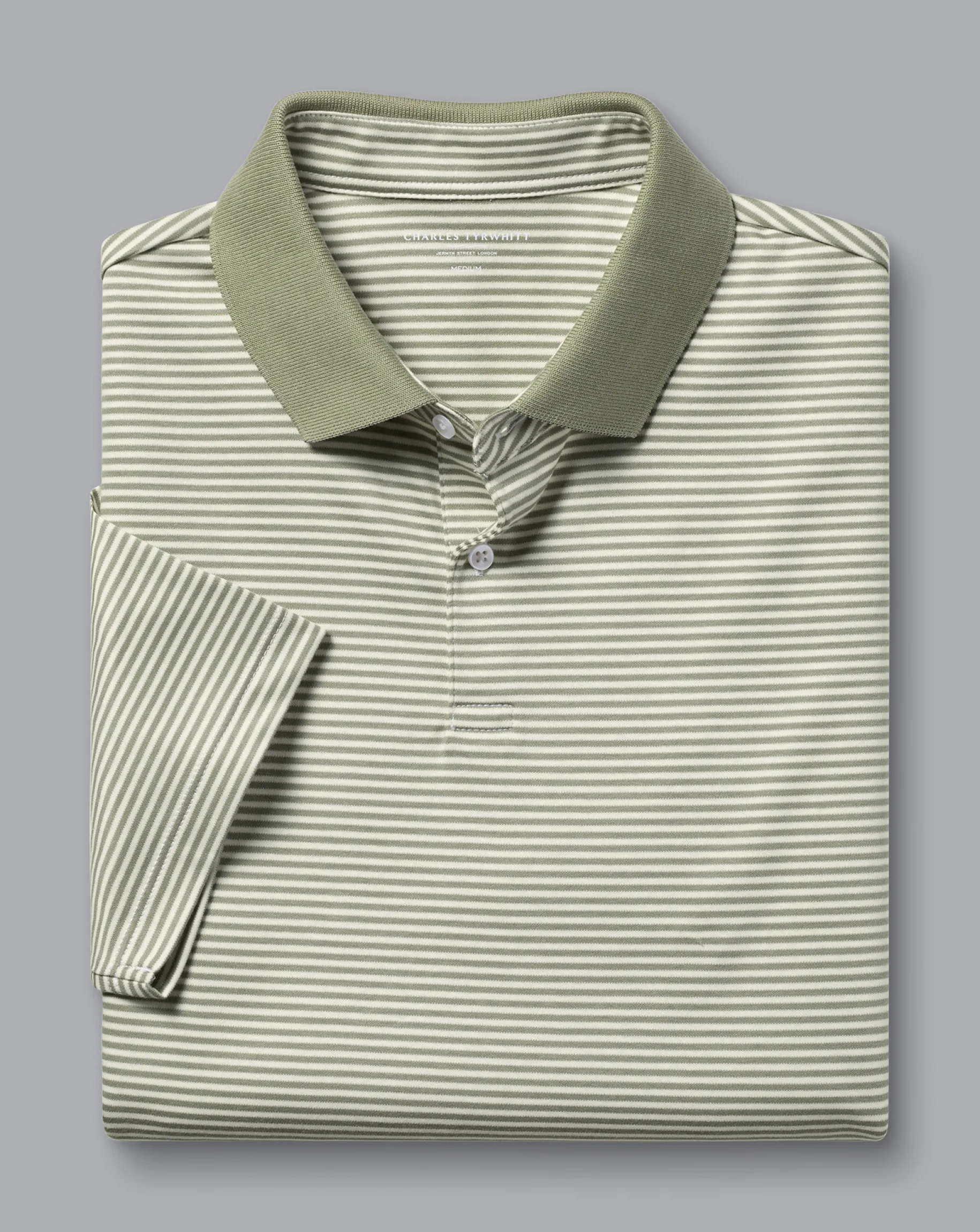 Shirt Sale|Polos<Charles Tyrwhitt Fine Stripe Jersey Polo - Sage Green & Ecru