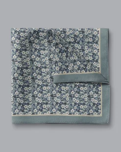 Accessories<Charles Tyrwhitt Floral Print Silk Pocket Square - Atlantic Green