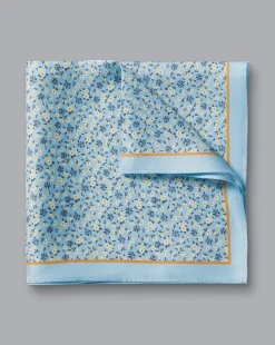Accessories<Charles Tyrwhitt Floral Print Silk Pocket Square - Blue Sky