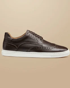 Sneakers|Brown Shoes<Charles Tyrwhitt Grain Leather Brogue Sneakers - Dark Chocolate