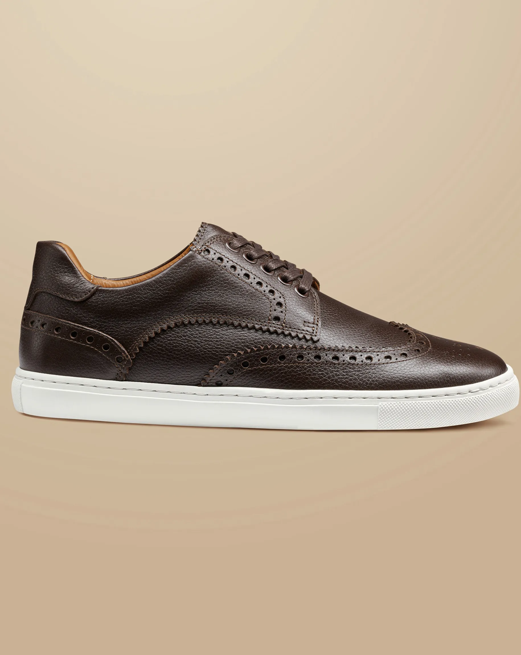 Sneakers|Brown Shoes<Charles Tyrwhitt Grain Leather Brogue Sneakers - Dark Chocolate