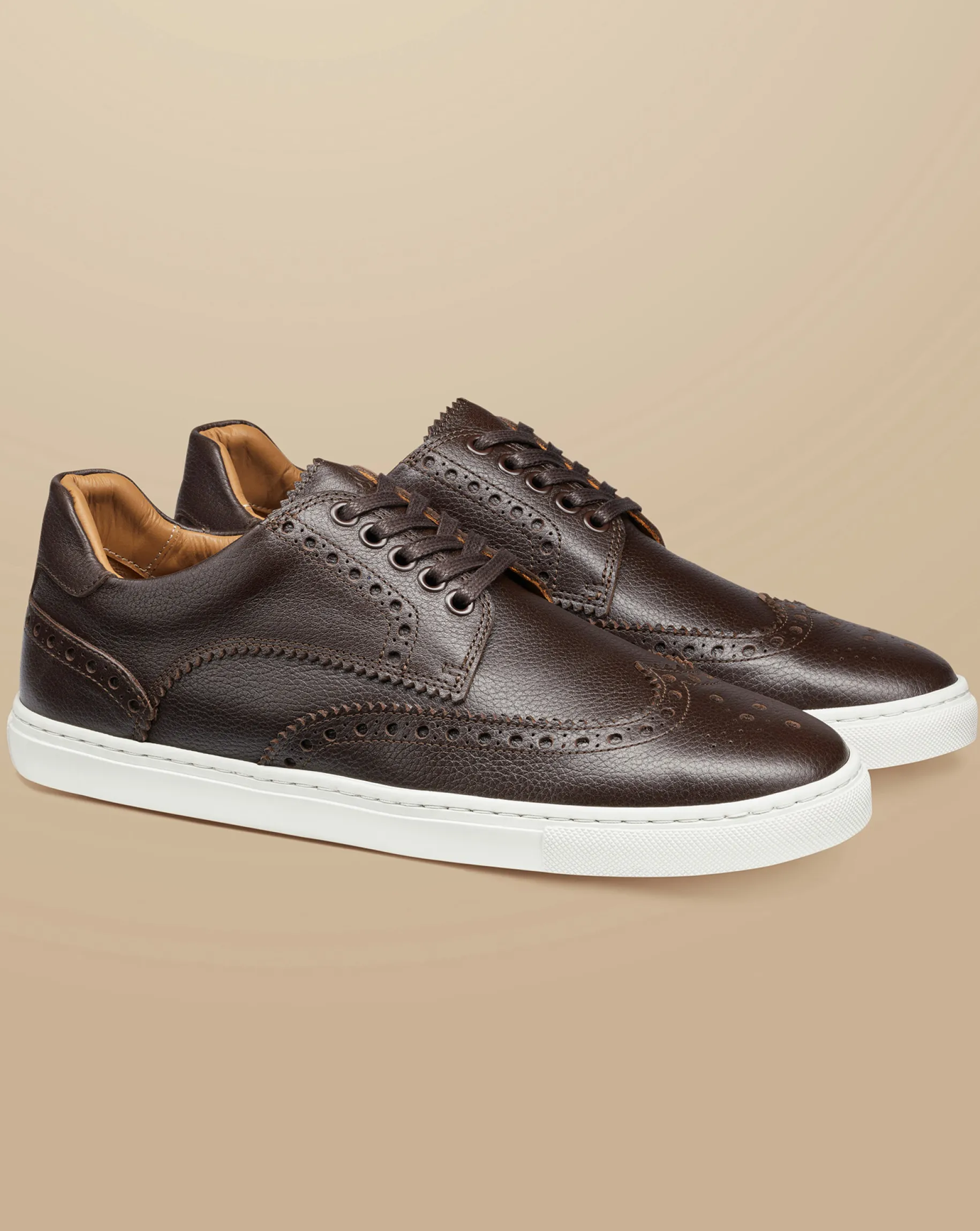 Sneakers|Brown Shoes<Charles Tyrwhitt Grain Leather Brogue Sneakers - Dark Chocolate