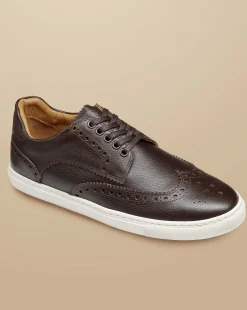 Sneakers|Brown Shoes<Charles Tyrwhitt Grain Leather Brogue Sneakers - Dark Chocolate