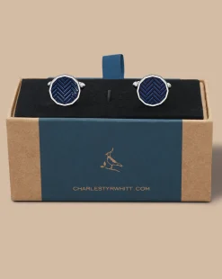 Cufflinks<Charles Tyrwhitt Herringbone Enamel Cufflink - Navy