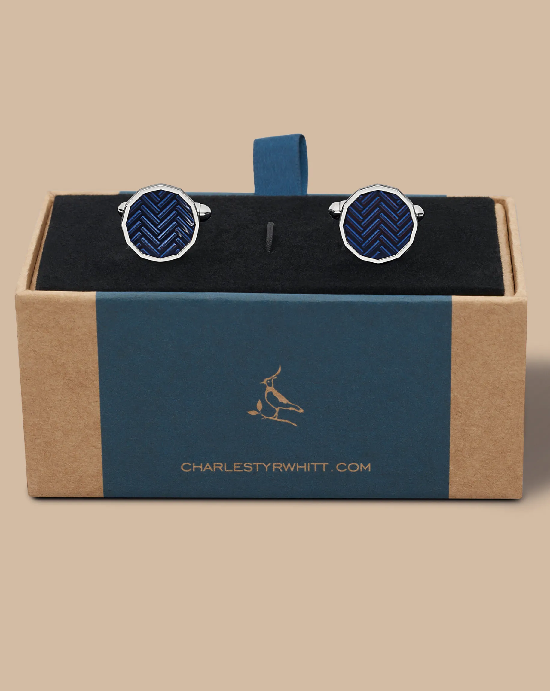 Cufflinks<Charles Tyrwhitt Herringbone Enamel Cufflink - Navy