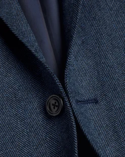 Blazers|Navy<Charles Tyrwhitt Herringbone Wool Texture Jacket - Denim Blue