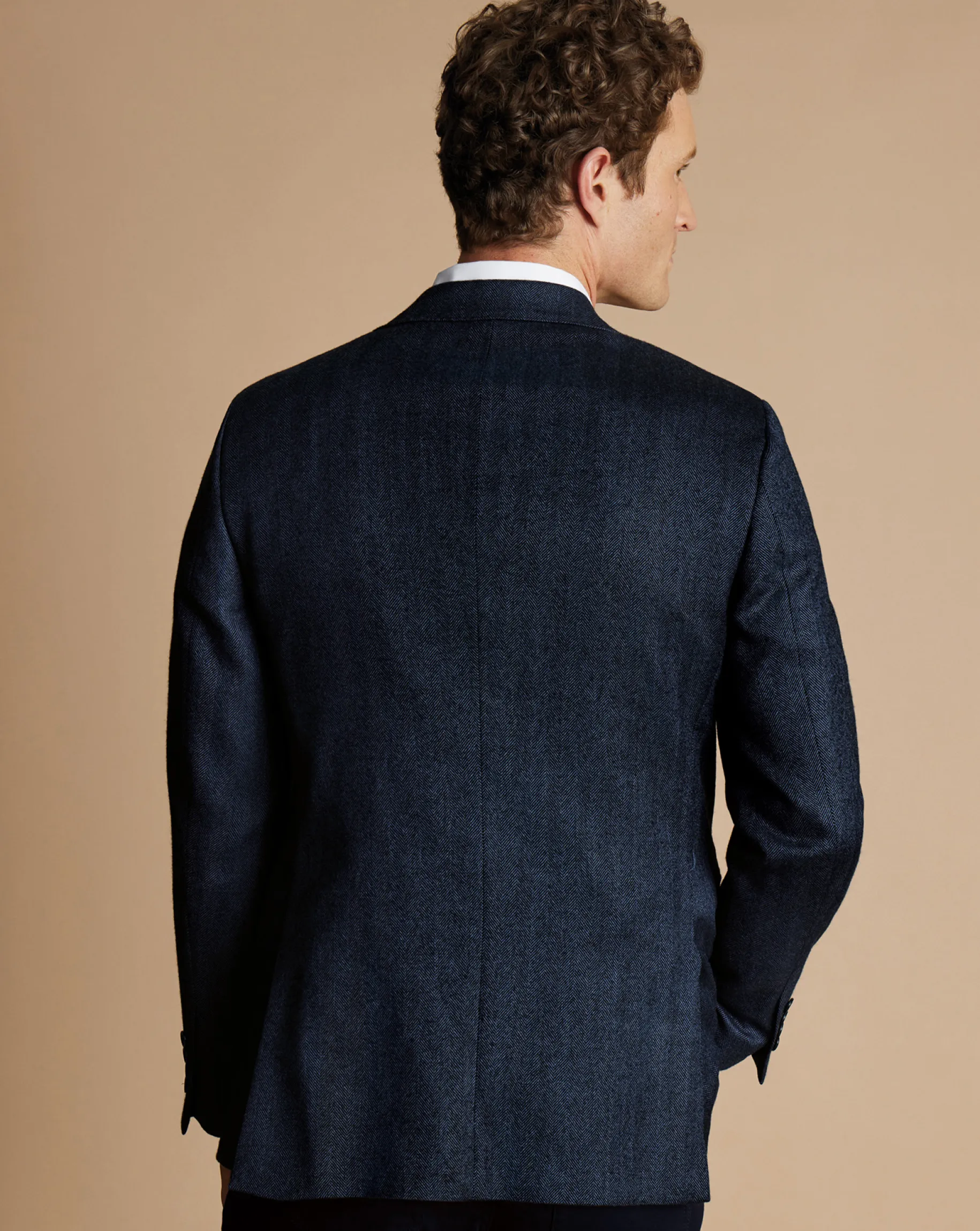 Blazers|Navy<Charles Tyrwhitt Herringbone Wool Texture Jacket - Denim Blue