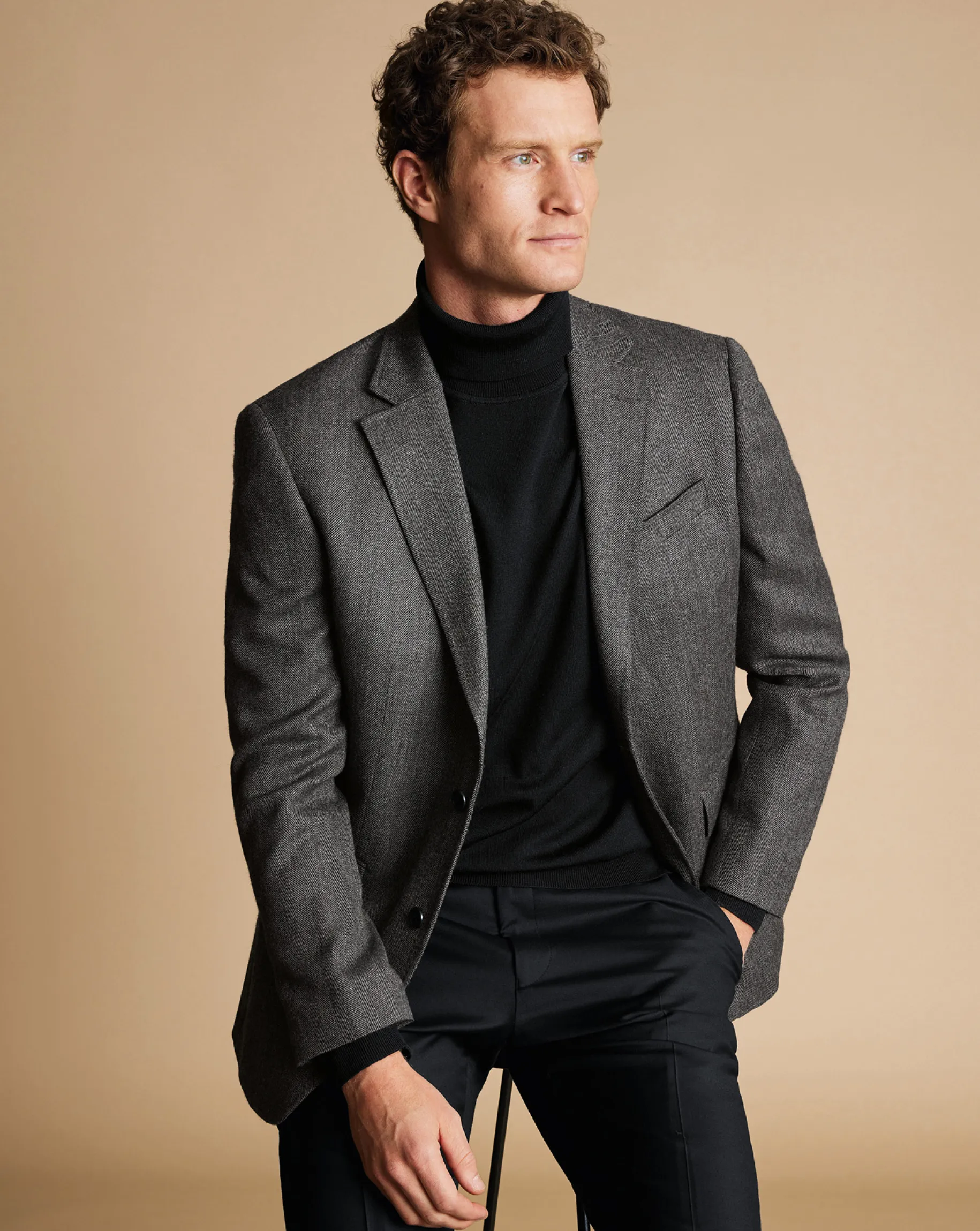 Blazers<Charles Tyrwhitt Herringbone Wool Texture Jacket - Dark Grey