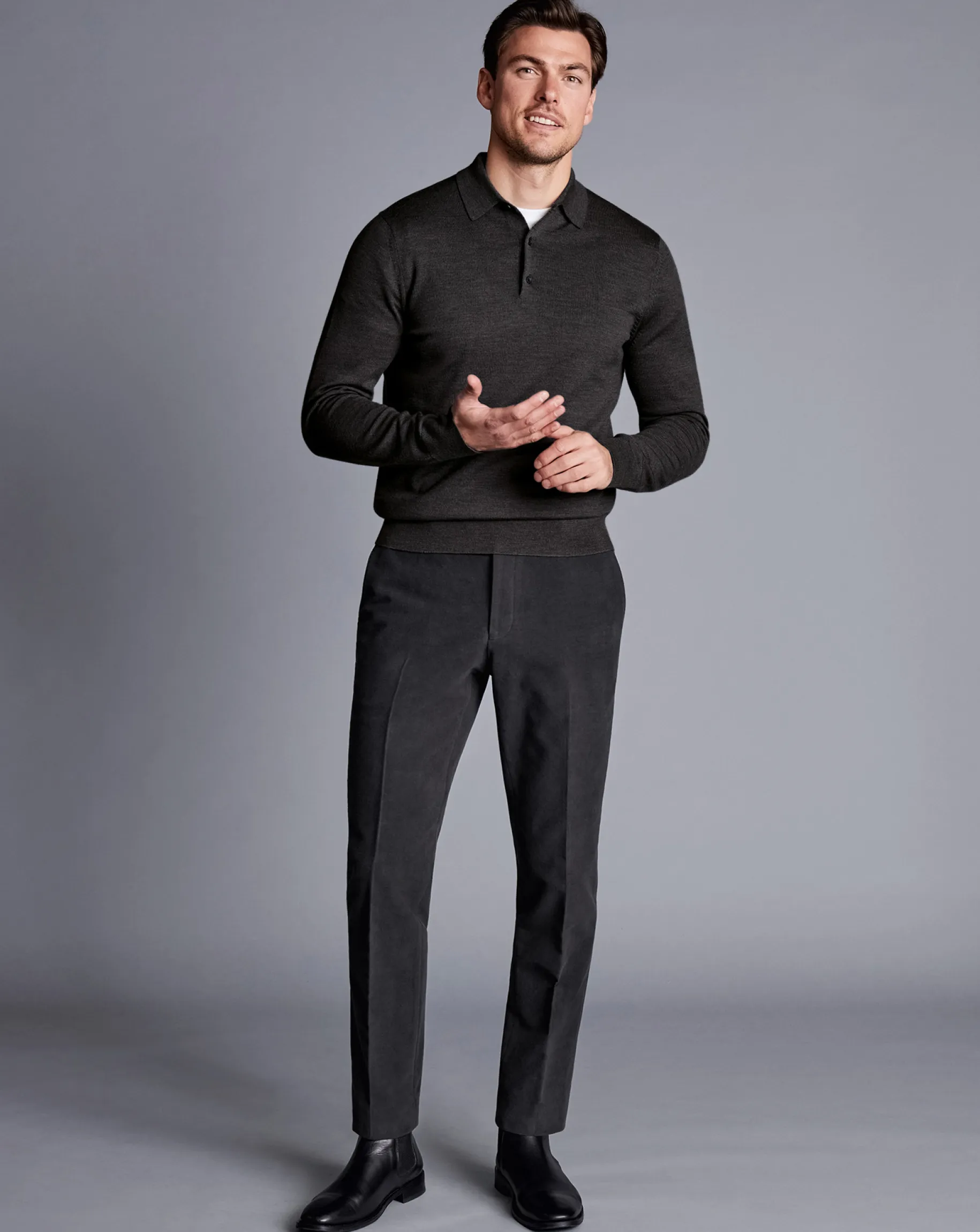 Pants & Shorts<Charles Tyrwhitt Italian Moleskin Pants - Dark Grey
