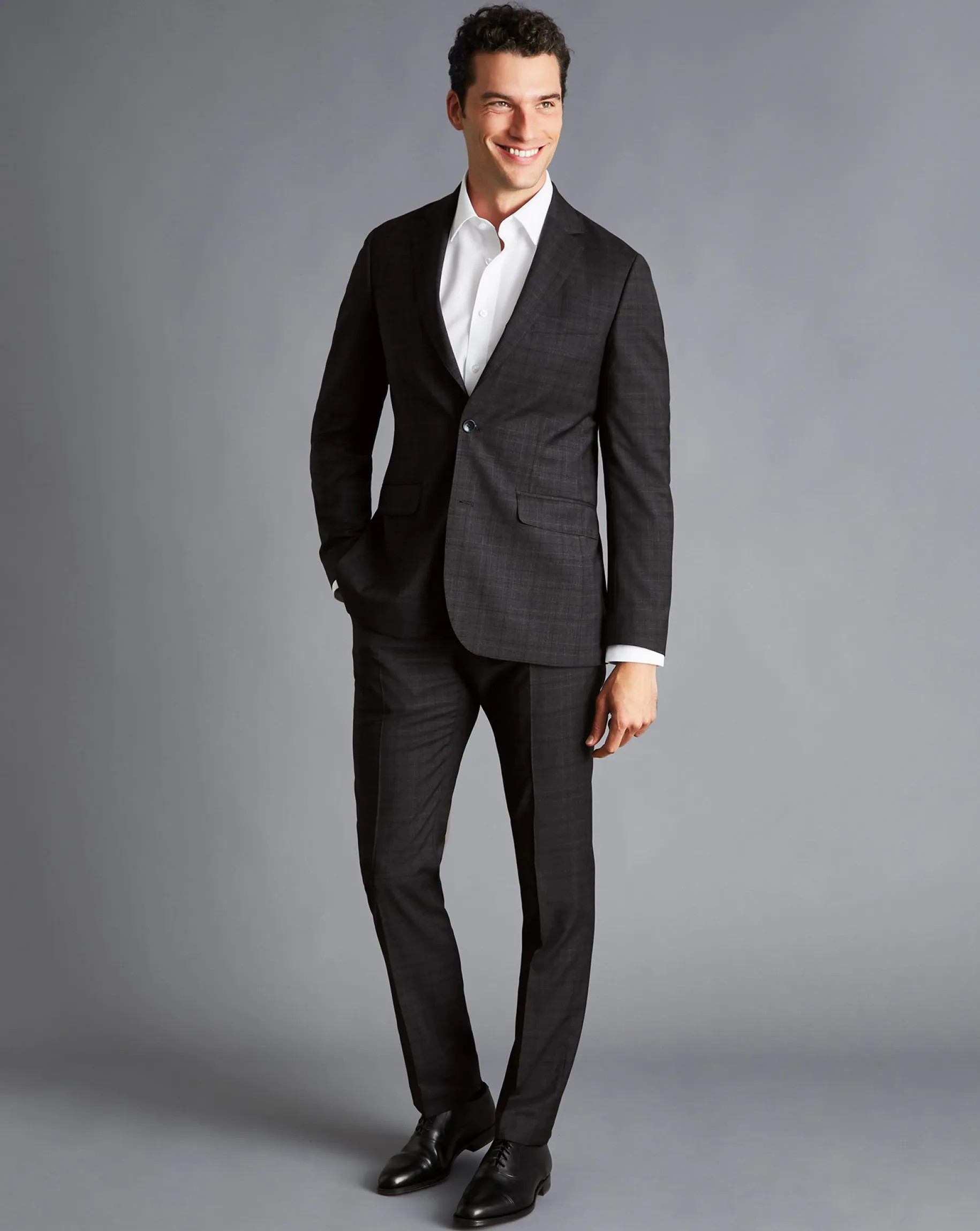 Suit Pants|Pants & Shorts<Charles Tyrwhitt Italian Prince of Wales Check Suit Pants - Charcoal Grey