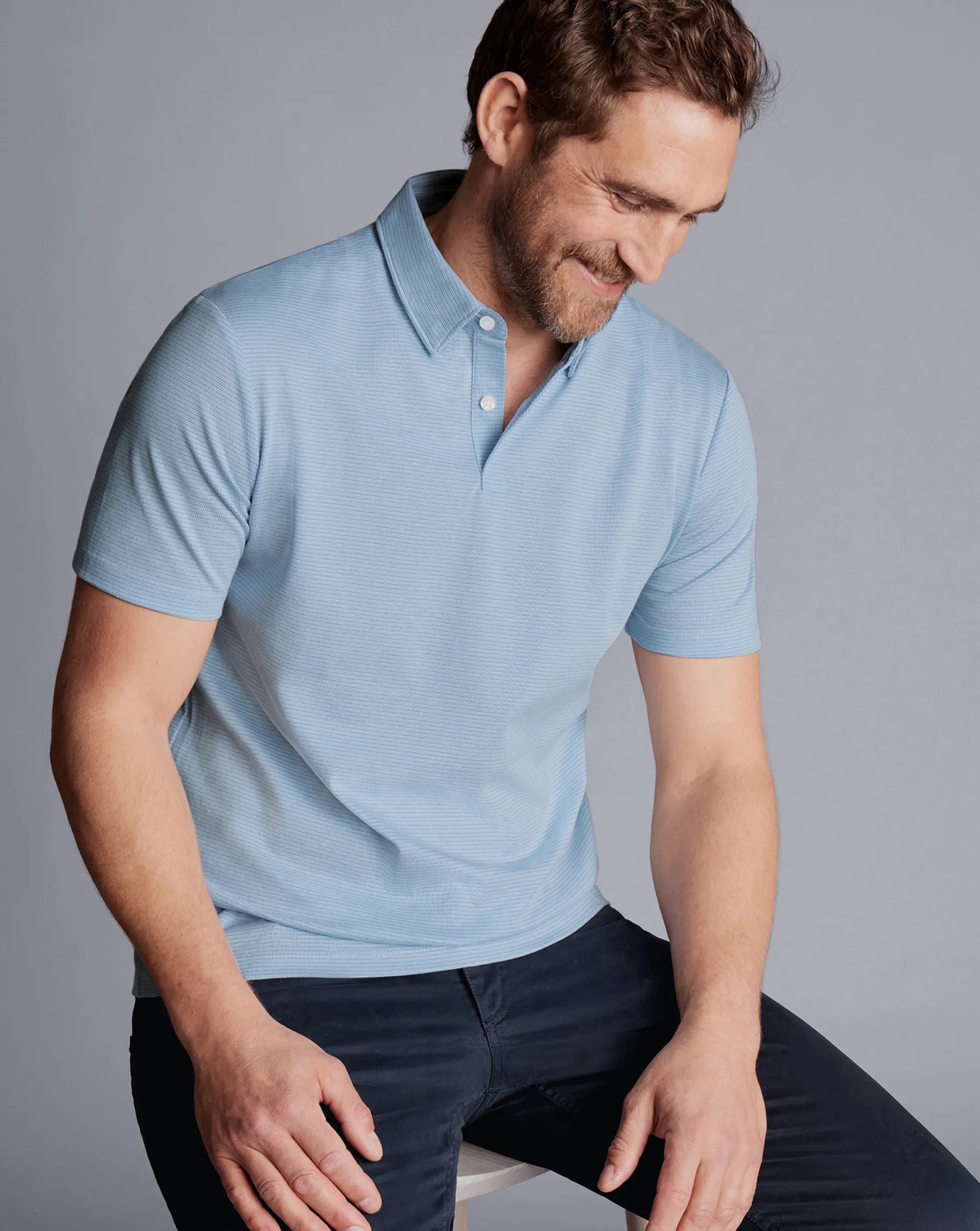 Shirt Sale|Polos<Charles Tyrwhitt Jacquard Polo - Cornflower Blue