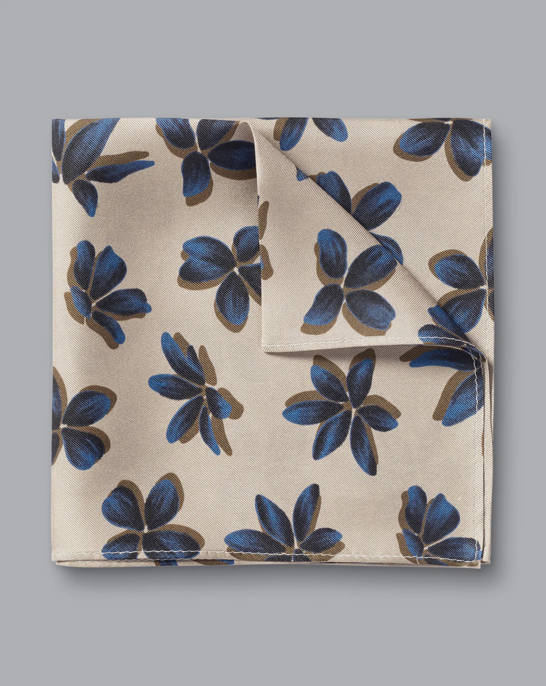 Accessories<Charles Tyrwhitt Large Floral Print Silk Pocket Square - Oatmeal & Royal Blue Oatmeal & Royal Blue