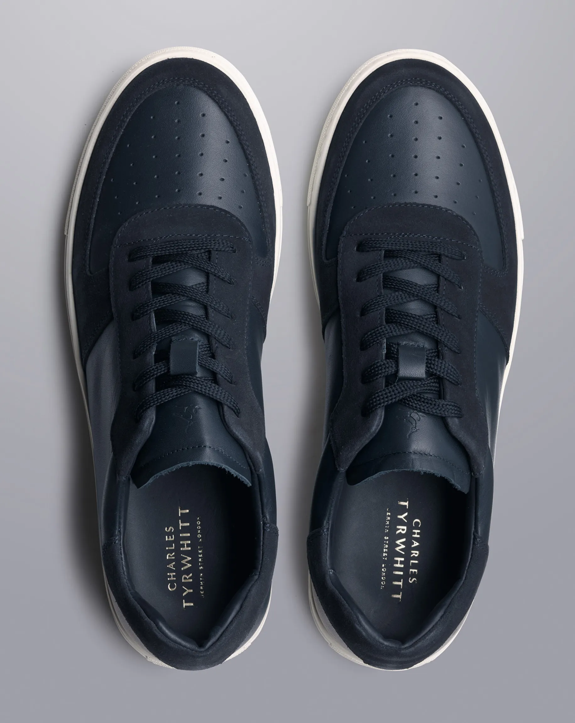 Sneakers|Blue Shoes<Charles Tyrwhitt Leather and Suede Cupsole Sneakers - Navy