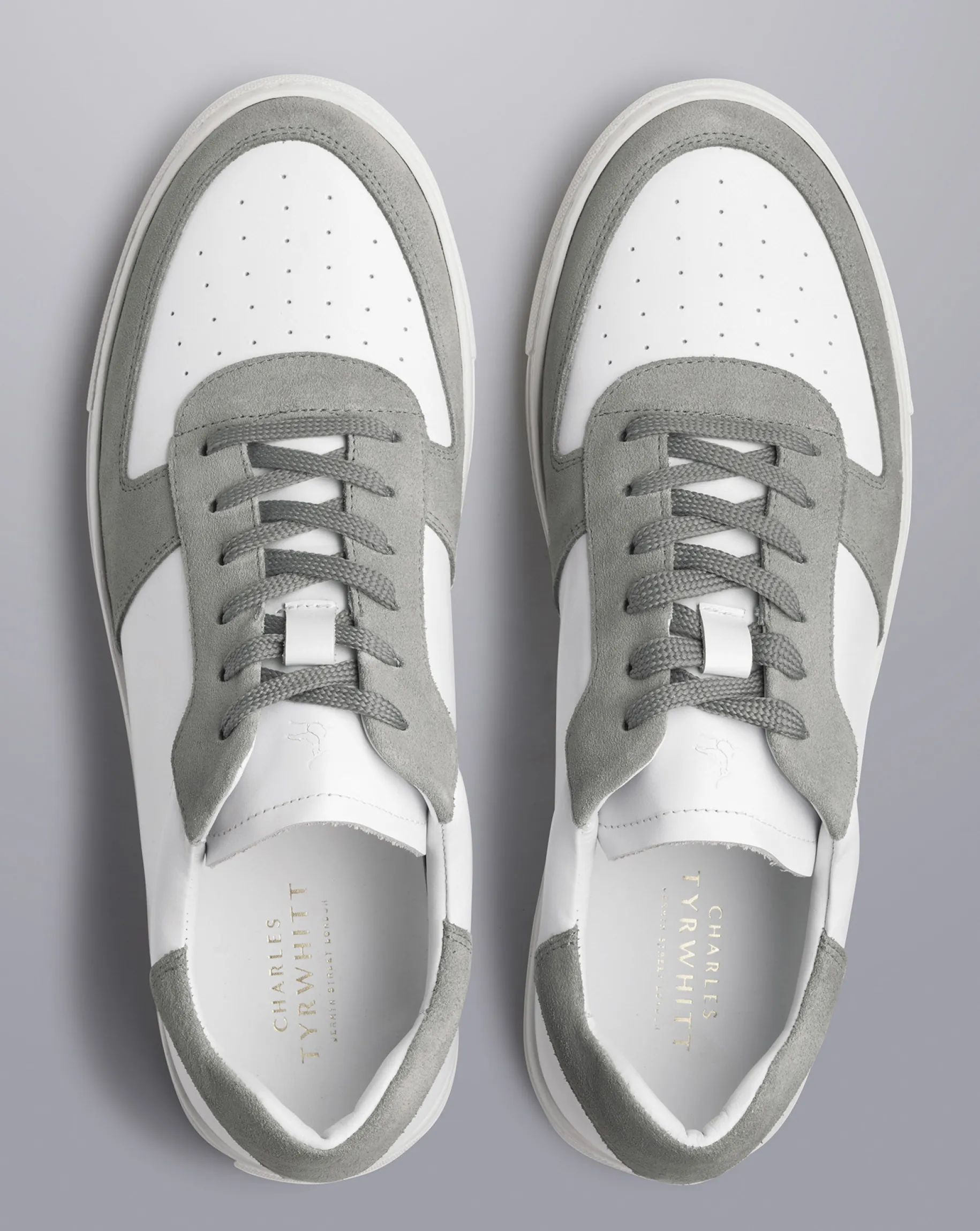 Sneakers<Charles Tyrwhitt Leather and Suede Cupsole Sneakers - White & Light Grey White & Grey