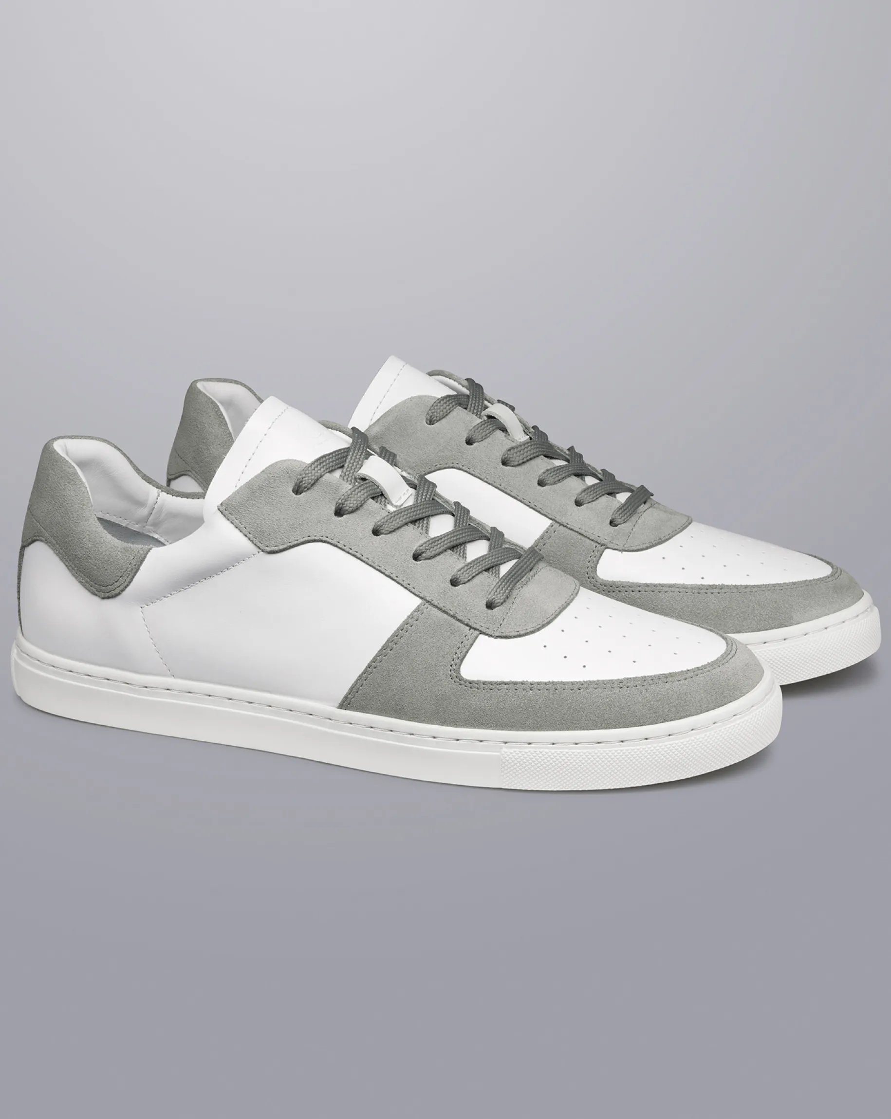 Sneakers<Charles Tyrwhitt Leather and Suede Cupsole Sneakers - White & Light Grey White & Grey