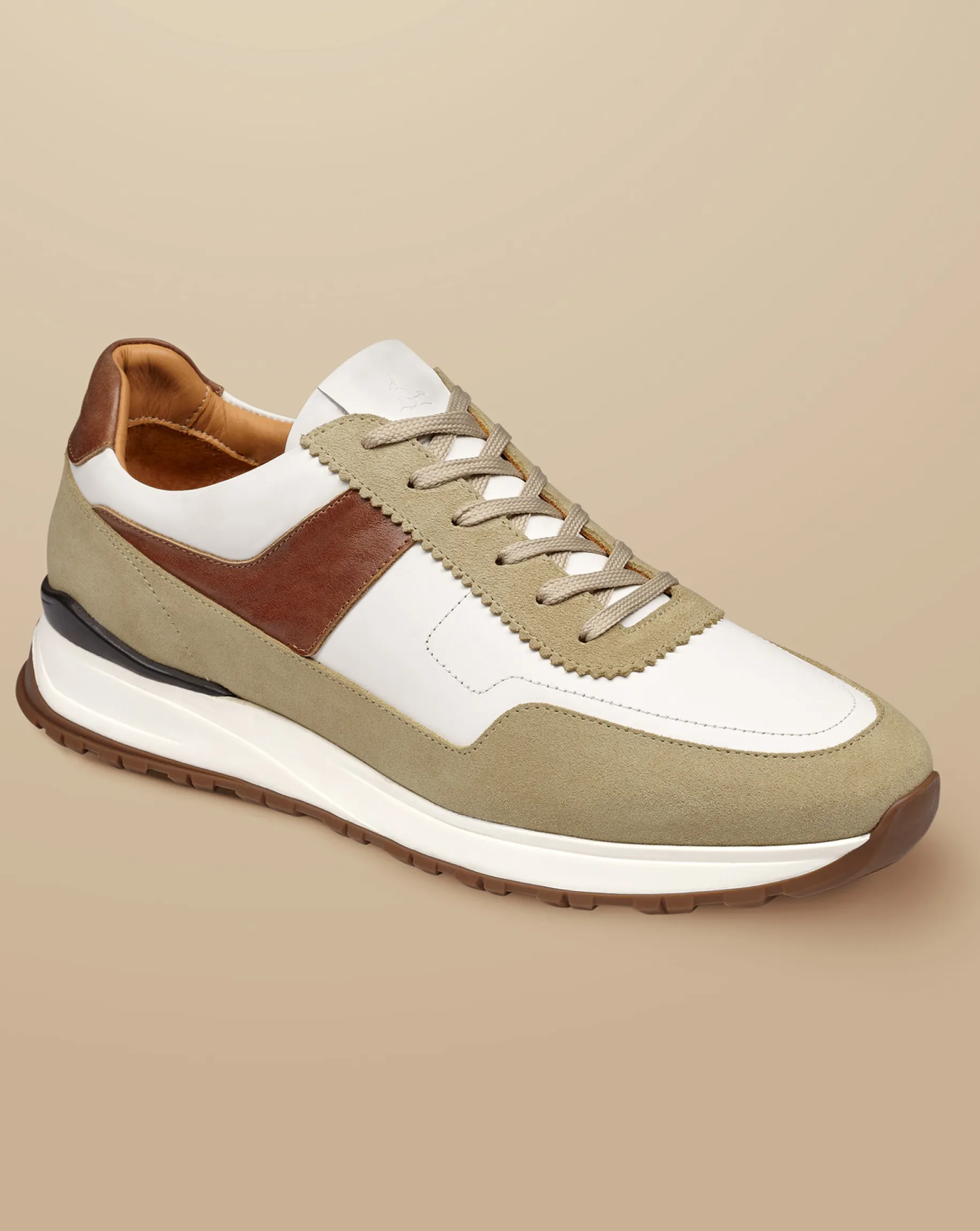 Shoes<Charles Tyrwhitt Leather and Suede Sneakers - Cream & Dark Sand Brown Multicoloured