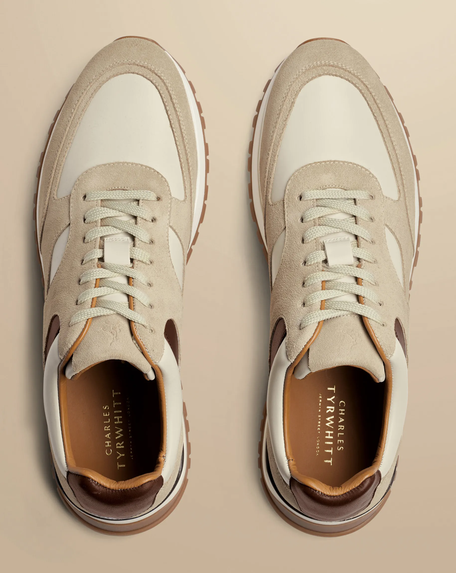 Sneakers<Charles Tyrwhitt Leather and Suede Sneakers - Cream