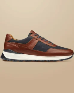 Sneakers|Brown Shoes<Charles Tyrwhitt Leather and Suede Sneakers - & Grey Chestnut Brown