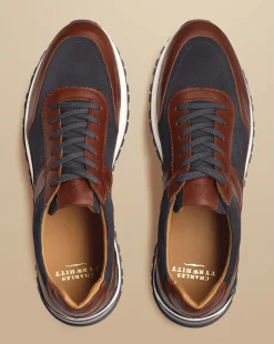 Sneakers|Brown Shoes<Charles Tyrwhitt Leather and Suede Sneakers - & Grey Chestnut Brown