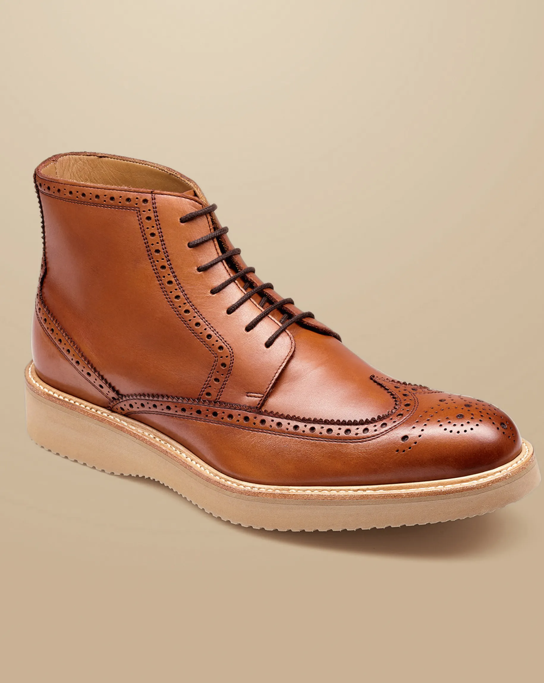 Boots|Brown Shoes<Charles Tyrwhitt Leather Brogue Boots - Dark Tan