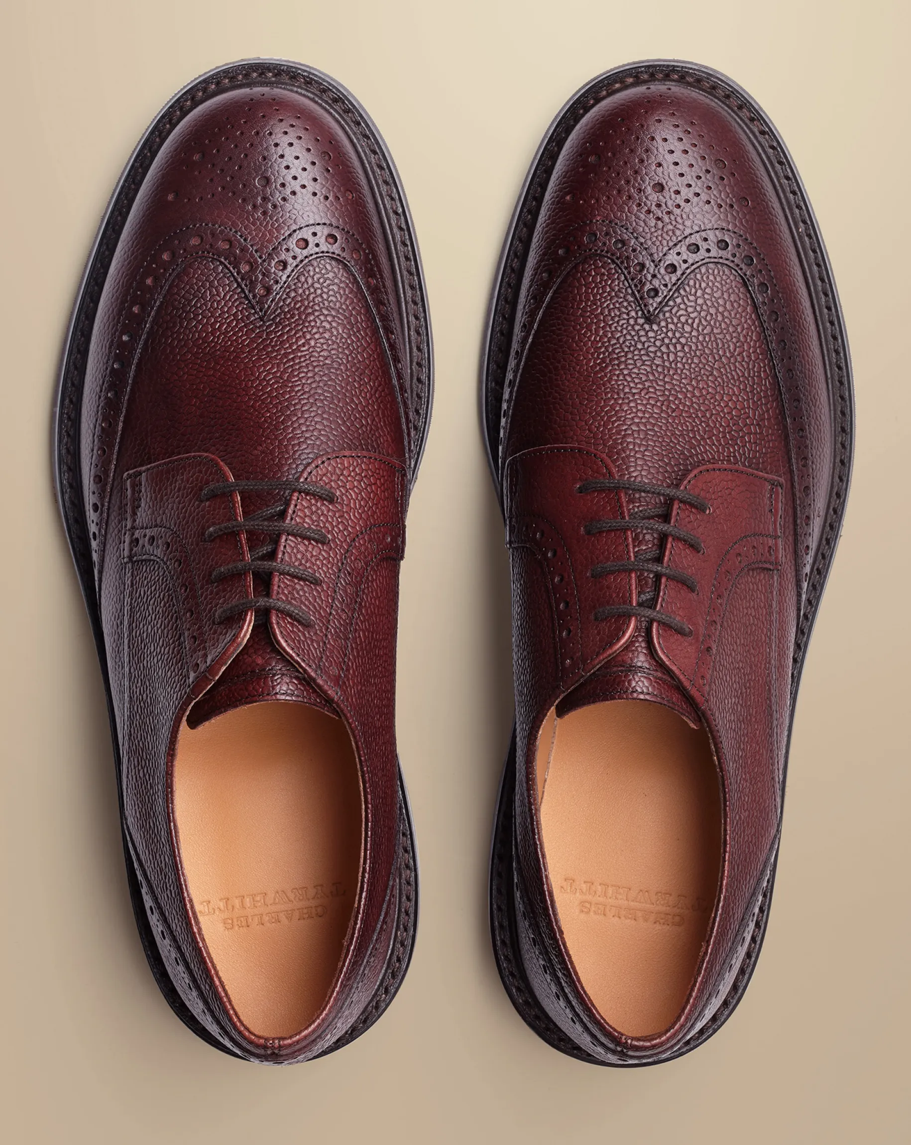 Shoes<Charles Tyrwhitt Leather Grain Derby Brogue Shoes - Chestnut Brown