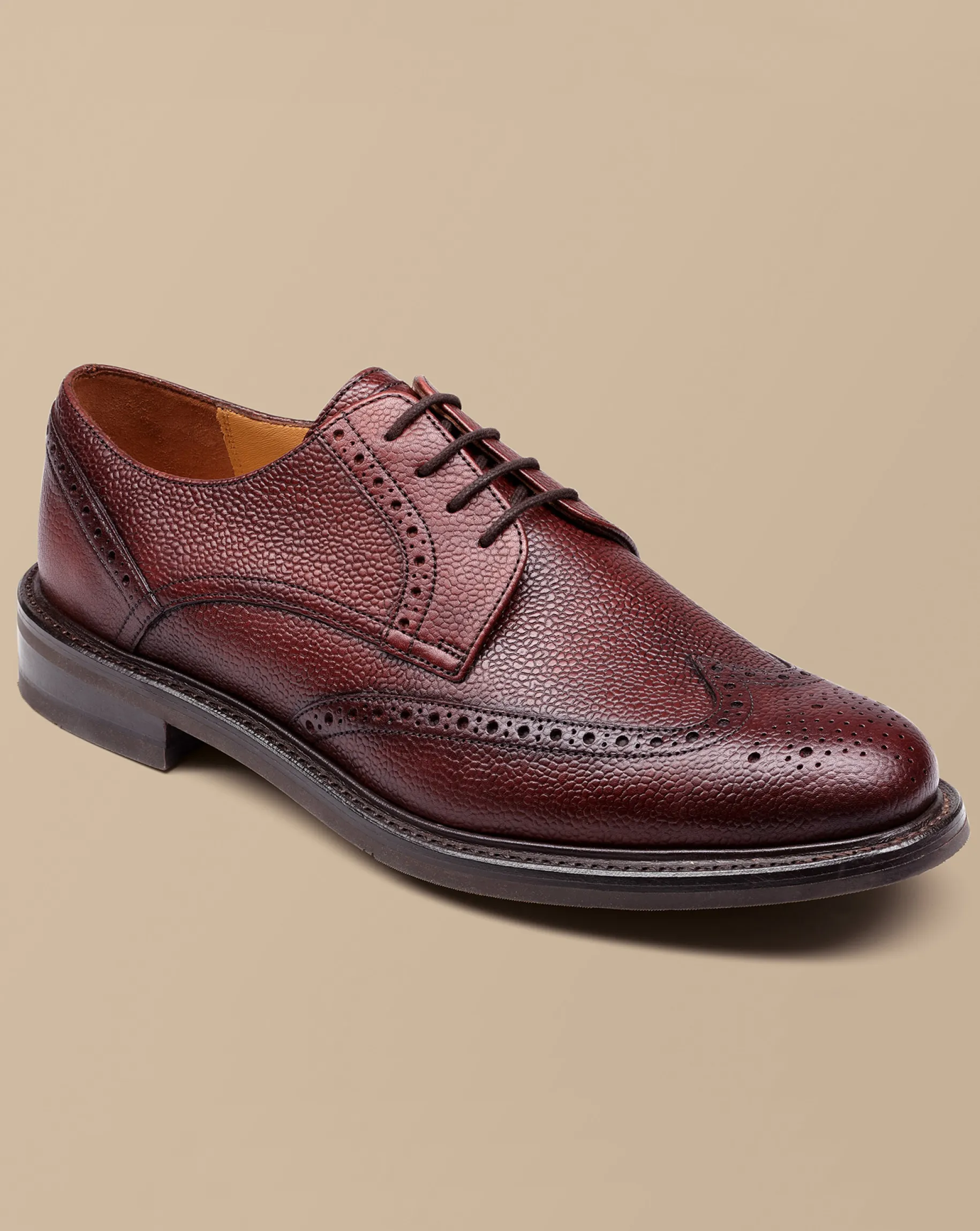 Shoes<Charles Tyrwhitt Leather Grain Derby Brogue Shoes - Chestnut Brown