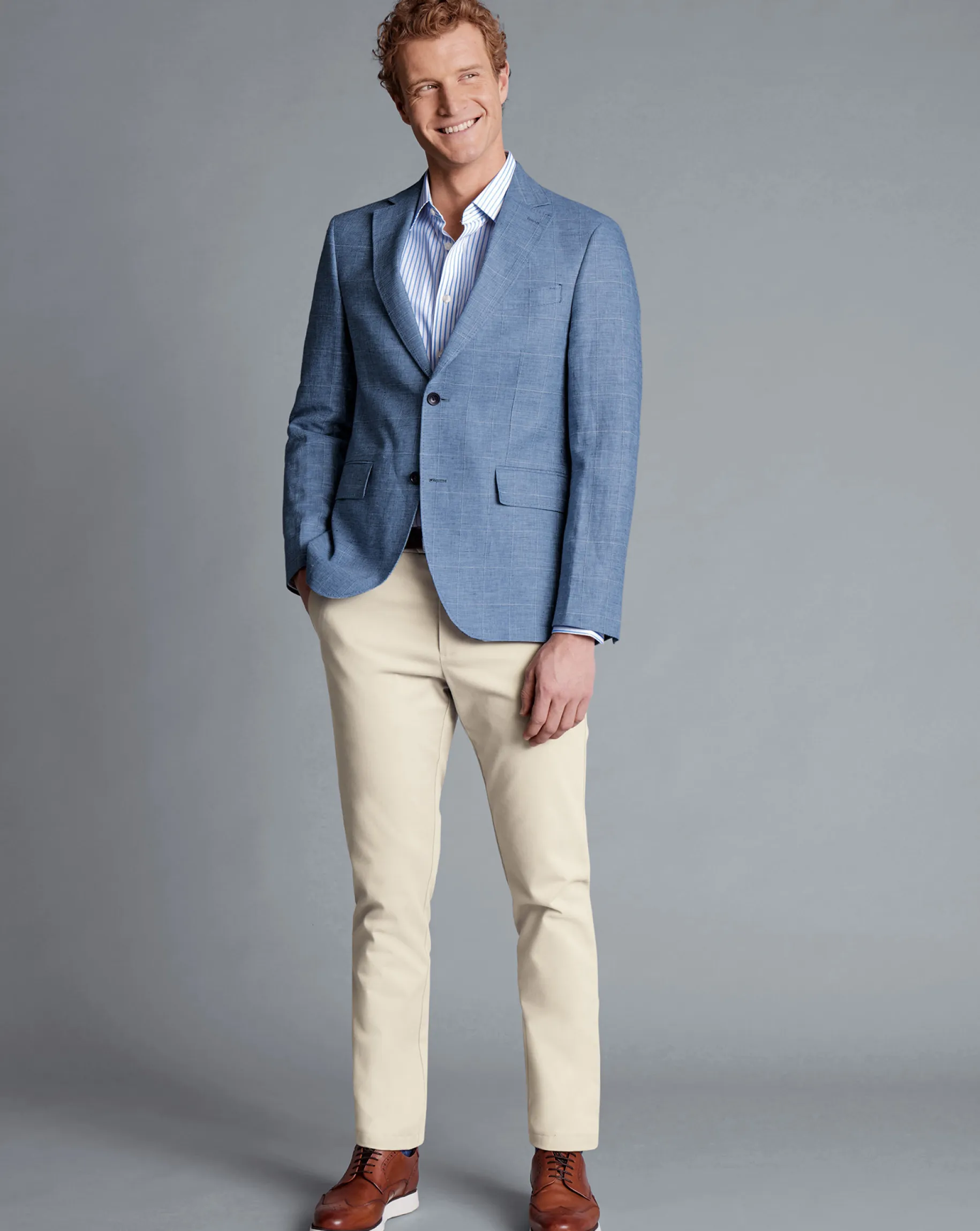 Coats & Jackets|Blazers<Charles Tyrwhitt Linen Cotton Check Jacket - Cobalt Blue
