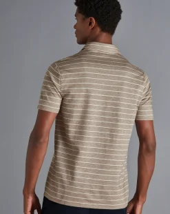 Shirt Sale|Polos<Charles Tyrwhitt Linen Cotton Stripe Polo - Mocha