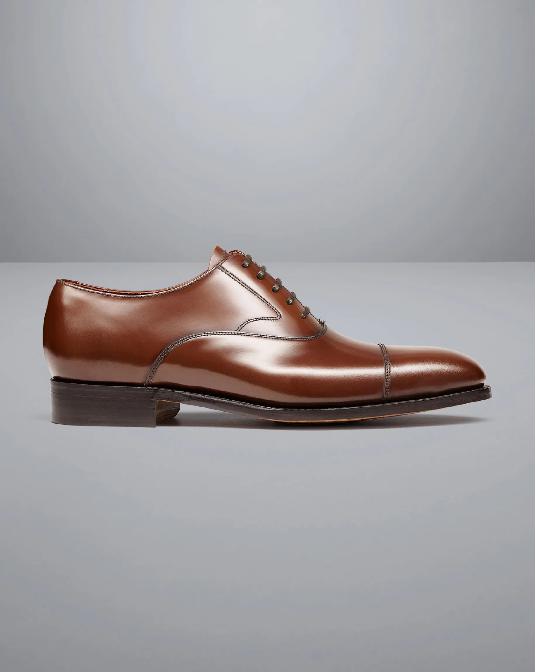 Shoes<Charles Tyrwhitt Made in England High-Shine Leather Oxford Shoes - Dark Tan