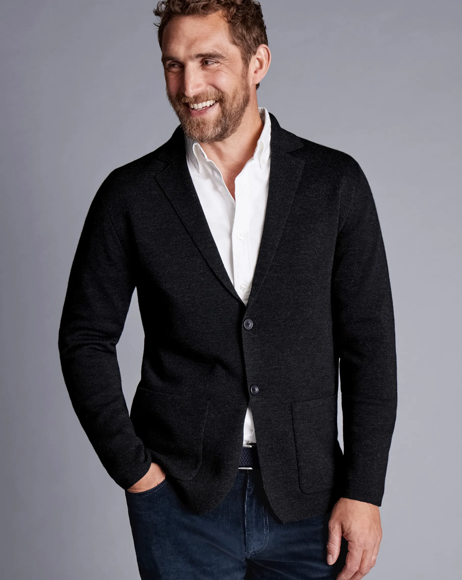 Grey Sweaters|Merino Sweaters<Charles Tyrwhitt Merino Blazer - Grey Charcoal
